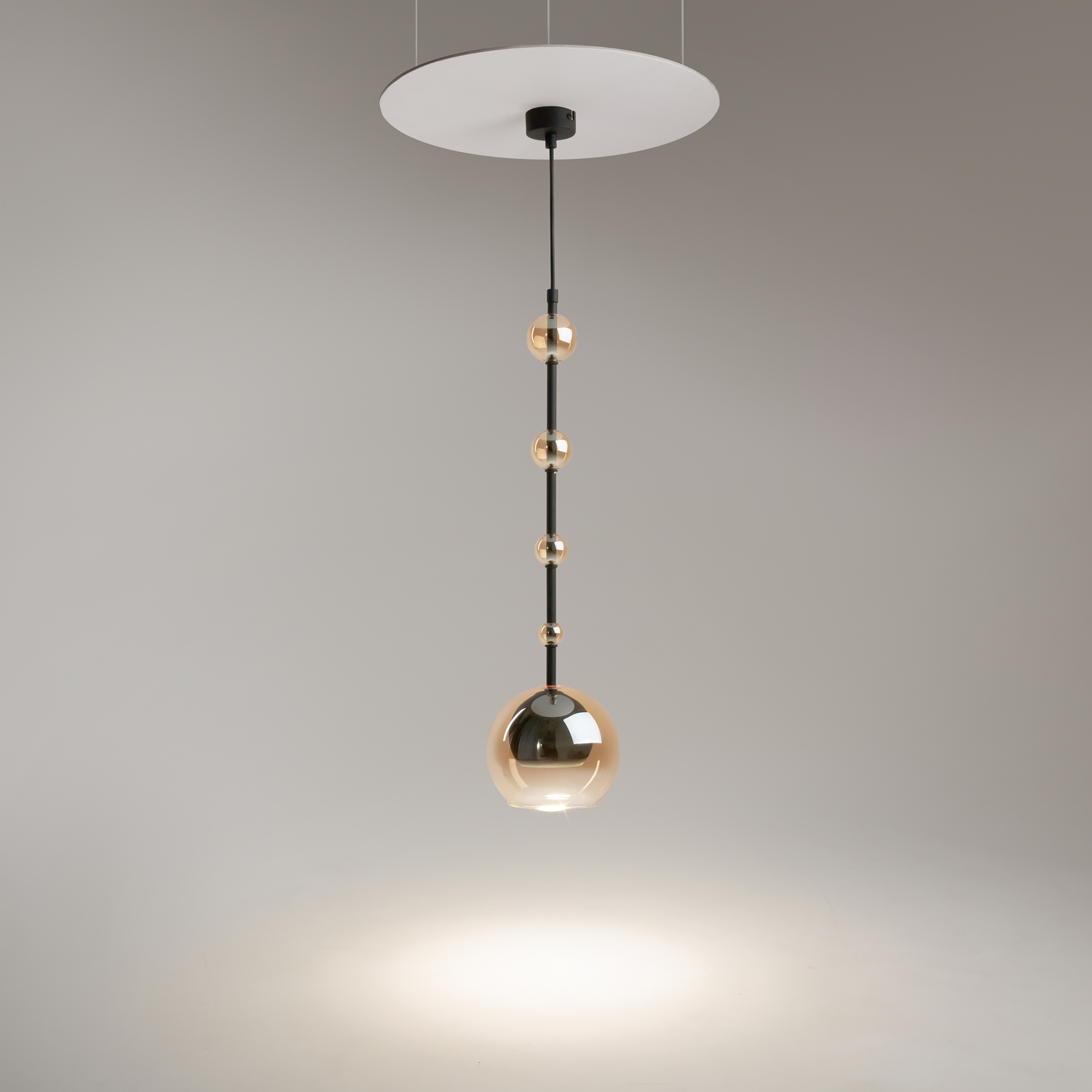 1-Flammig Ros Pendelleuchte Farbglas Metall Schwarz Beige