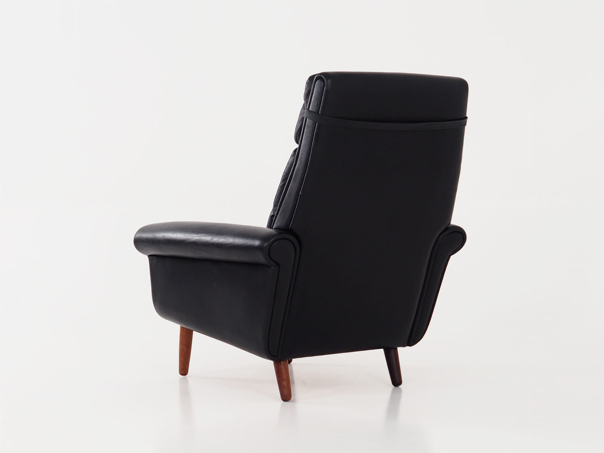 Vintage armchair, natural leather, wood, black, 1970s