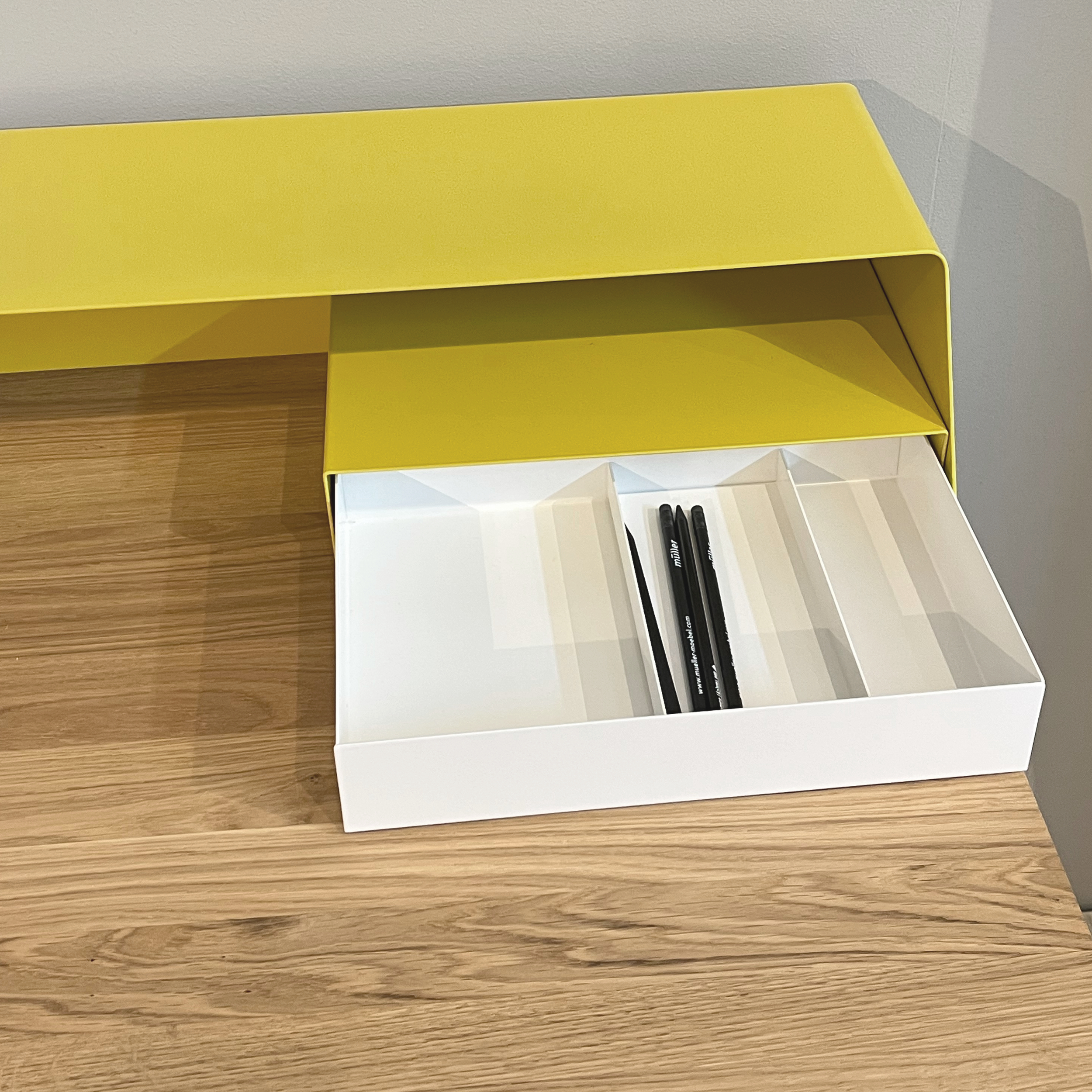 PS 04 Secretary Desk Oak Steel Lemon Yellow Signal White