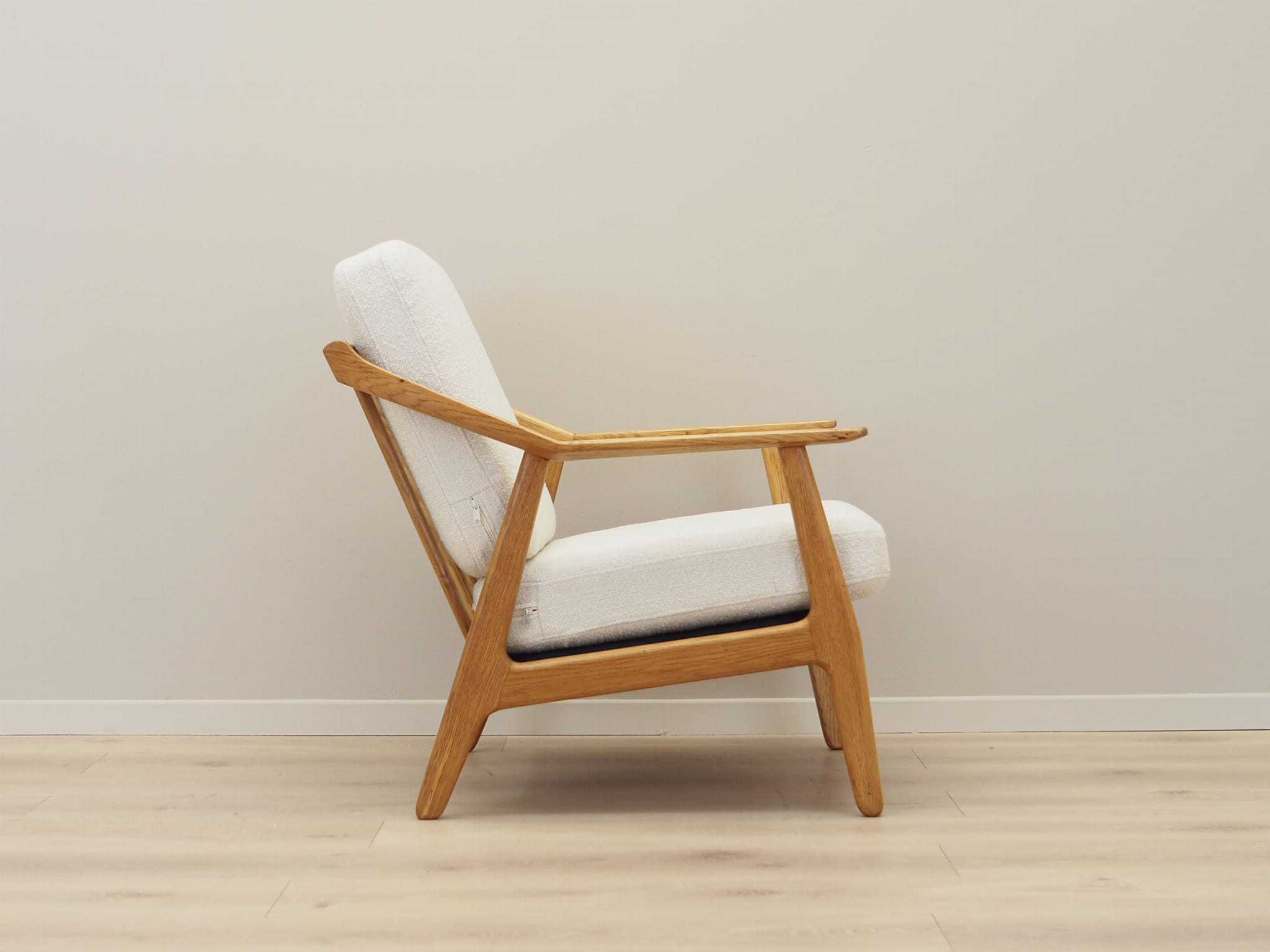 Vintage armchair oak wood textile cream 1960s