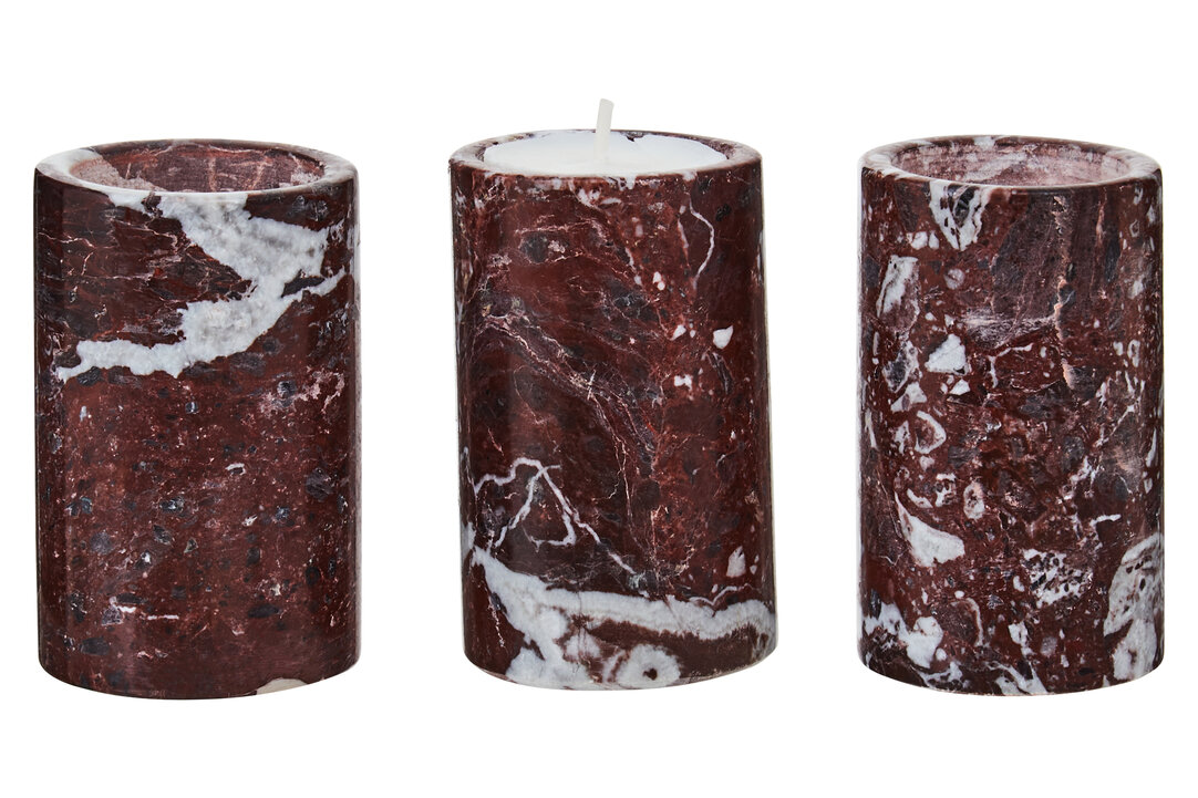 Salmo Set aus 3 Marmor-Teelichthaltern Rot