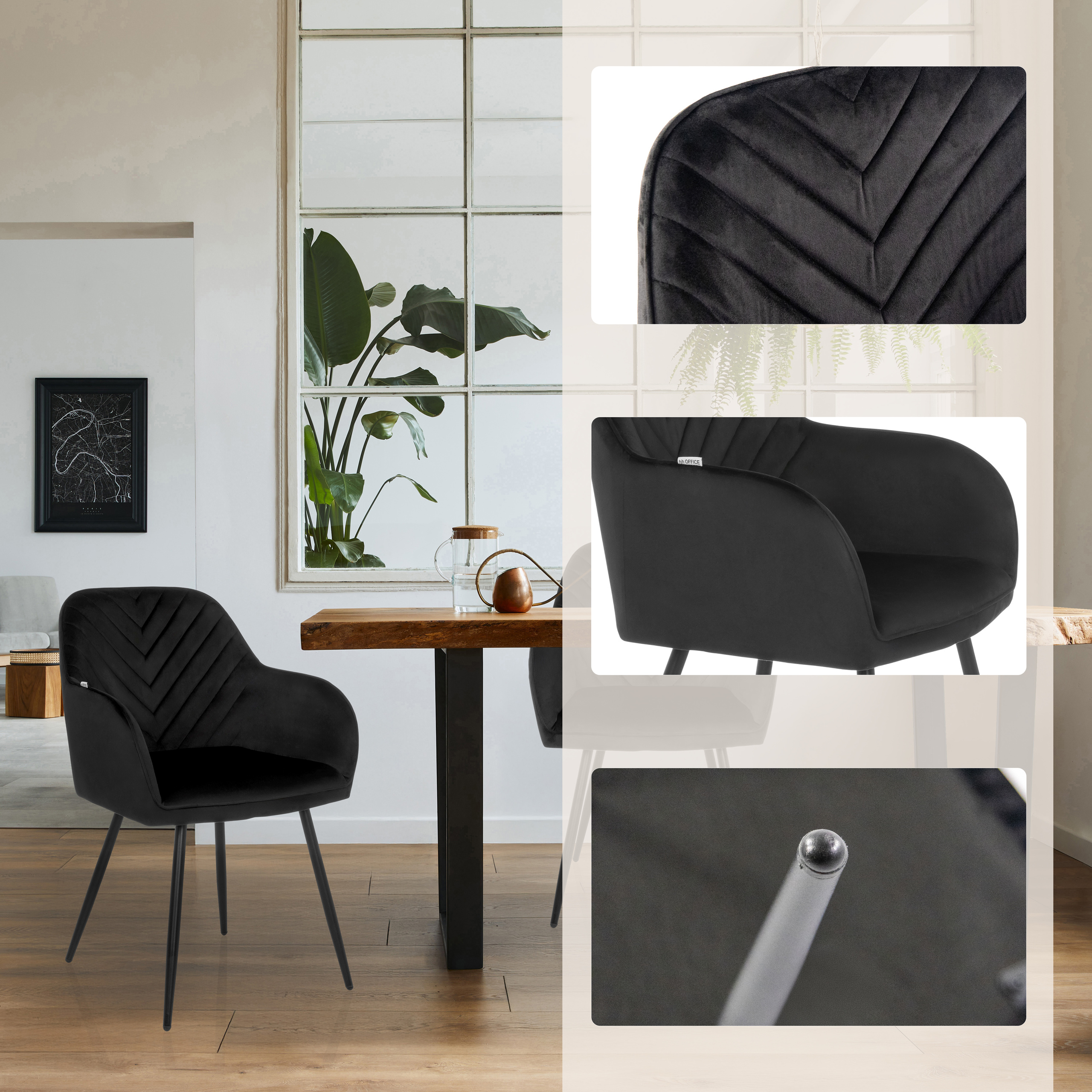 CHARVELLE Dining Chair Fabric Black