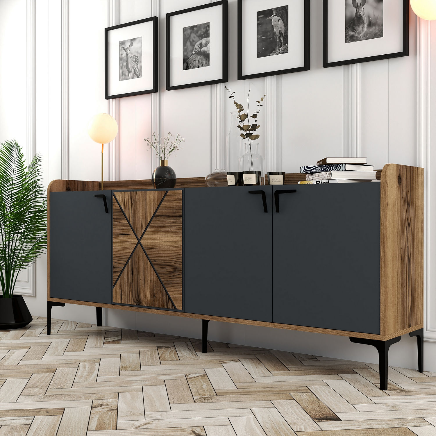 Venedik Sideboard Walnussbraun Anthrazit