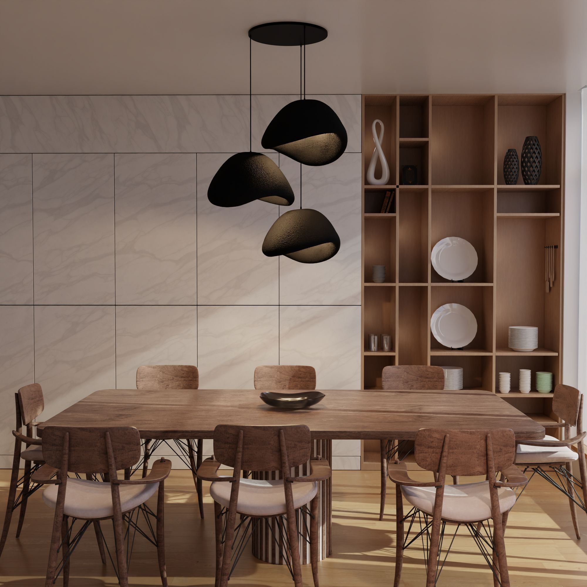 3-Flammig Wabi Sabi Stonefades Pendelleuchte Schwarz