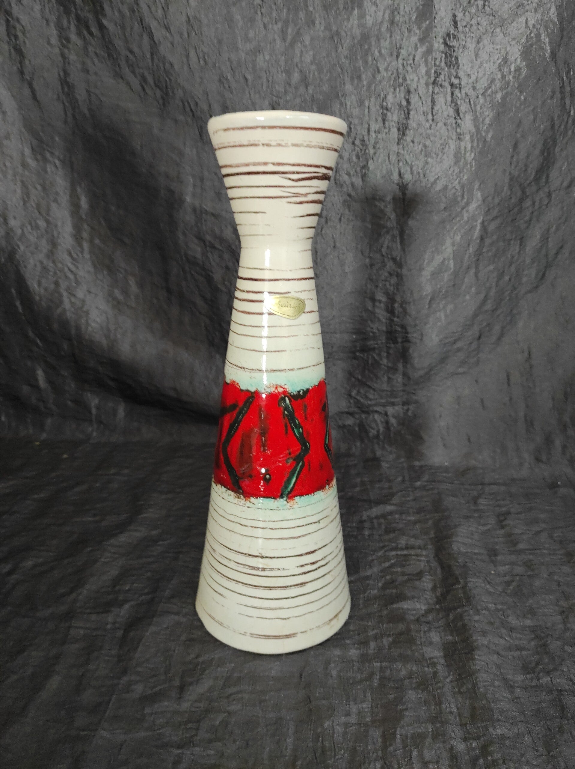 Vintage Vase Keramik Weiß Rot