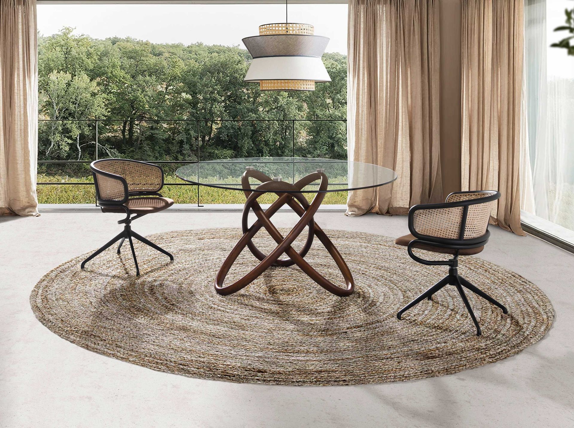 Swiveling armchair Rattan Velvet Brown