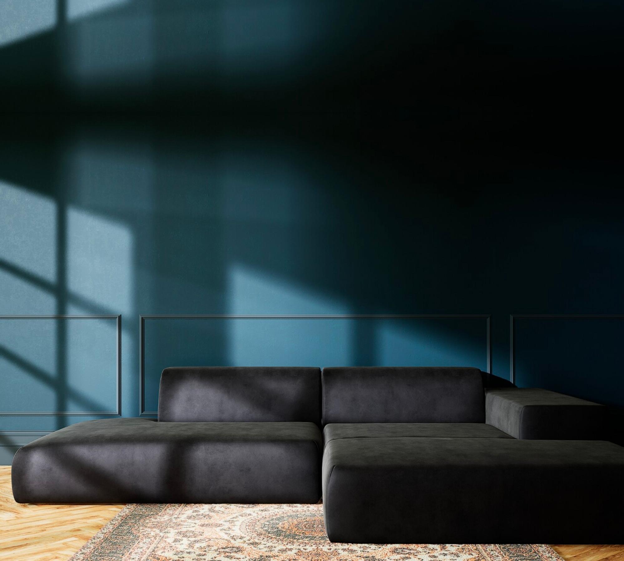 Pyllow Ecksofa mit Récamiere Rechts Samt Steingrau