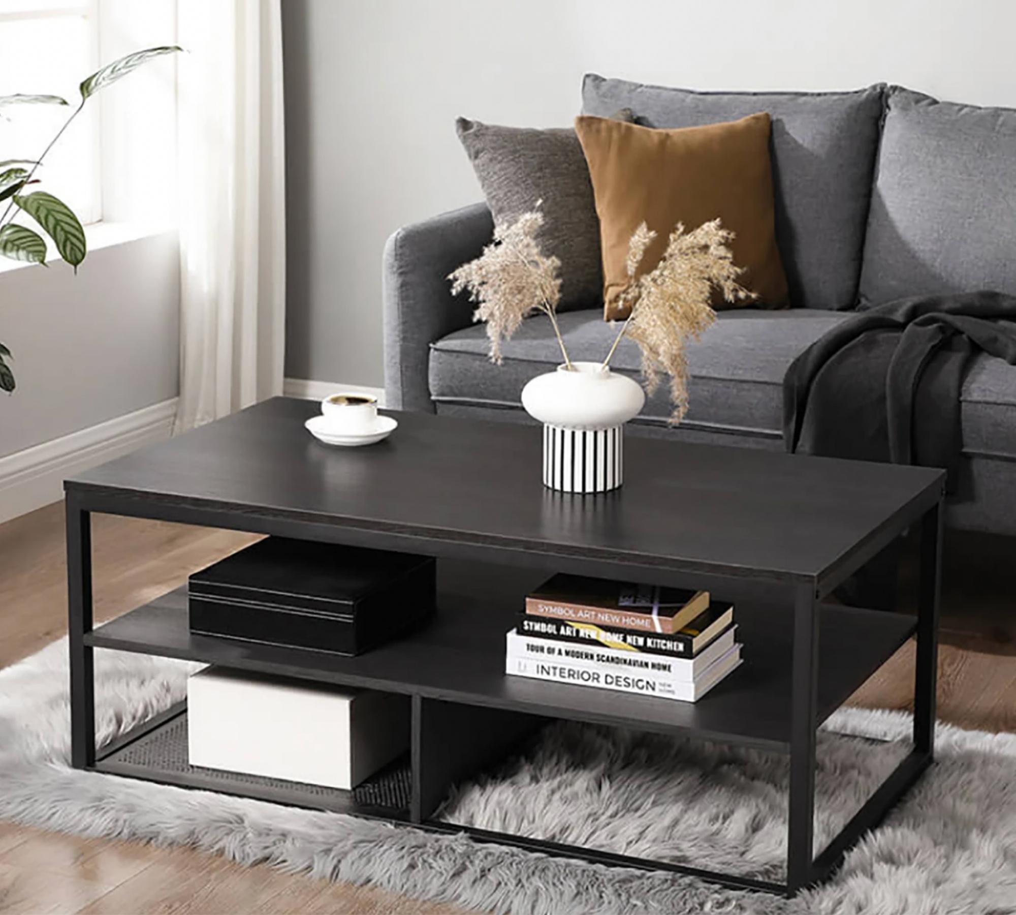 Couchtisch mit Staufächern Schwarz