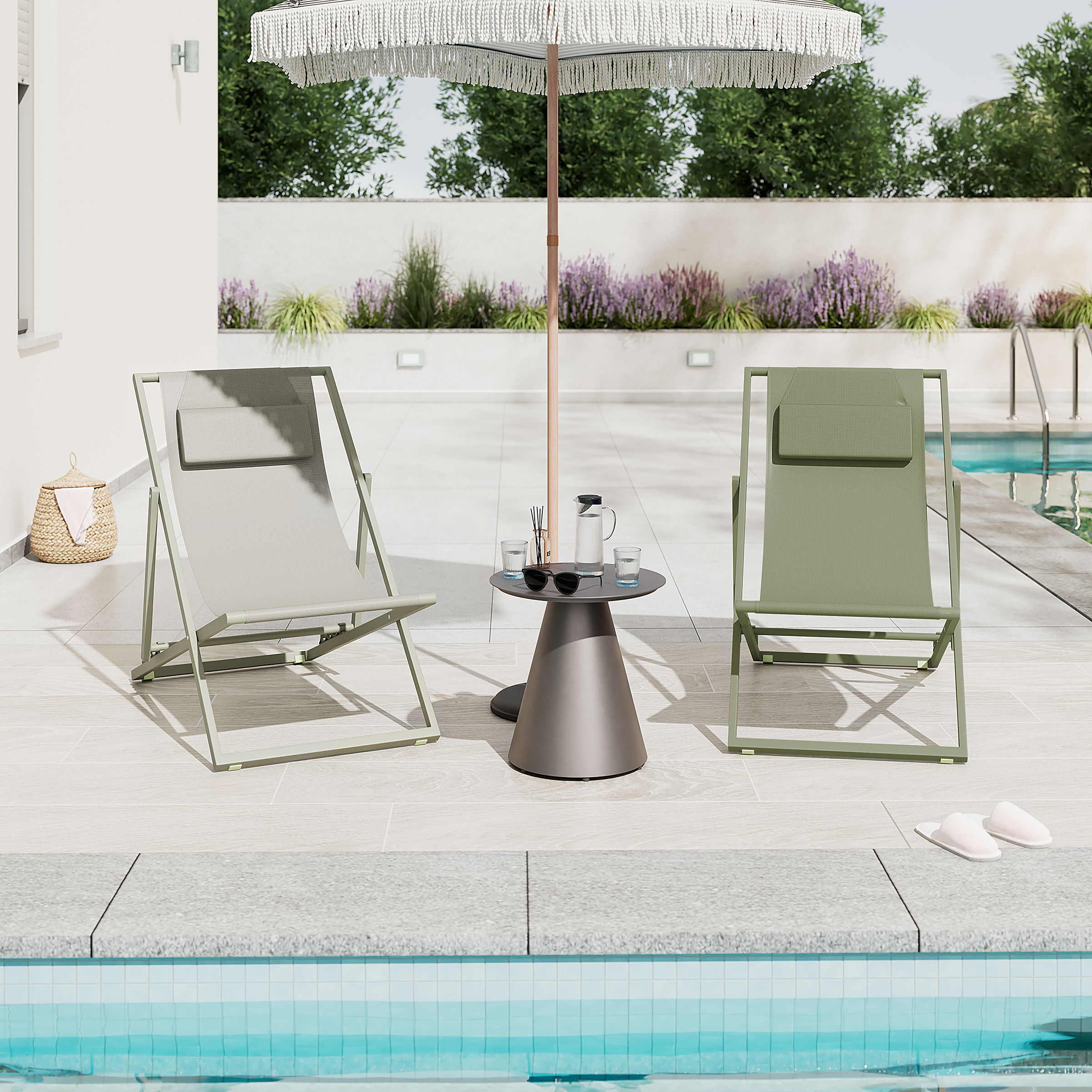 Deck chair Nivi set of 2 steel sage