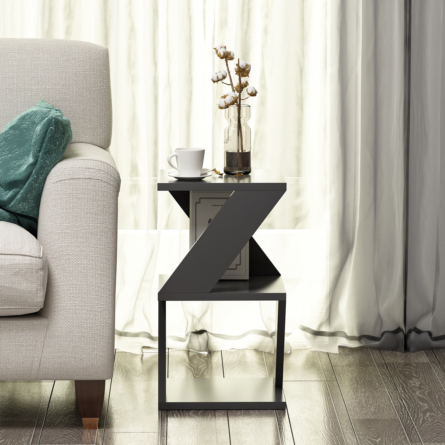 Albeni Side Table Wood Veneer Anthracite