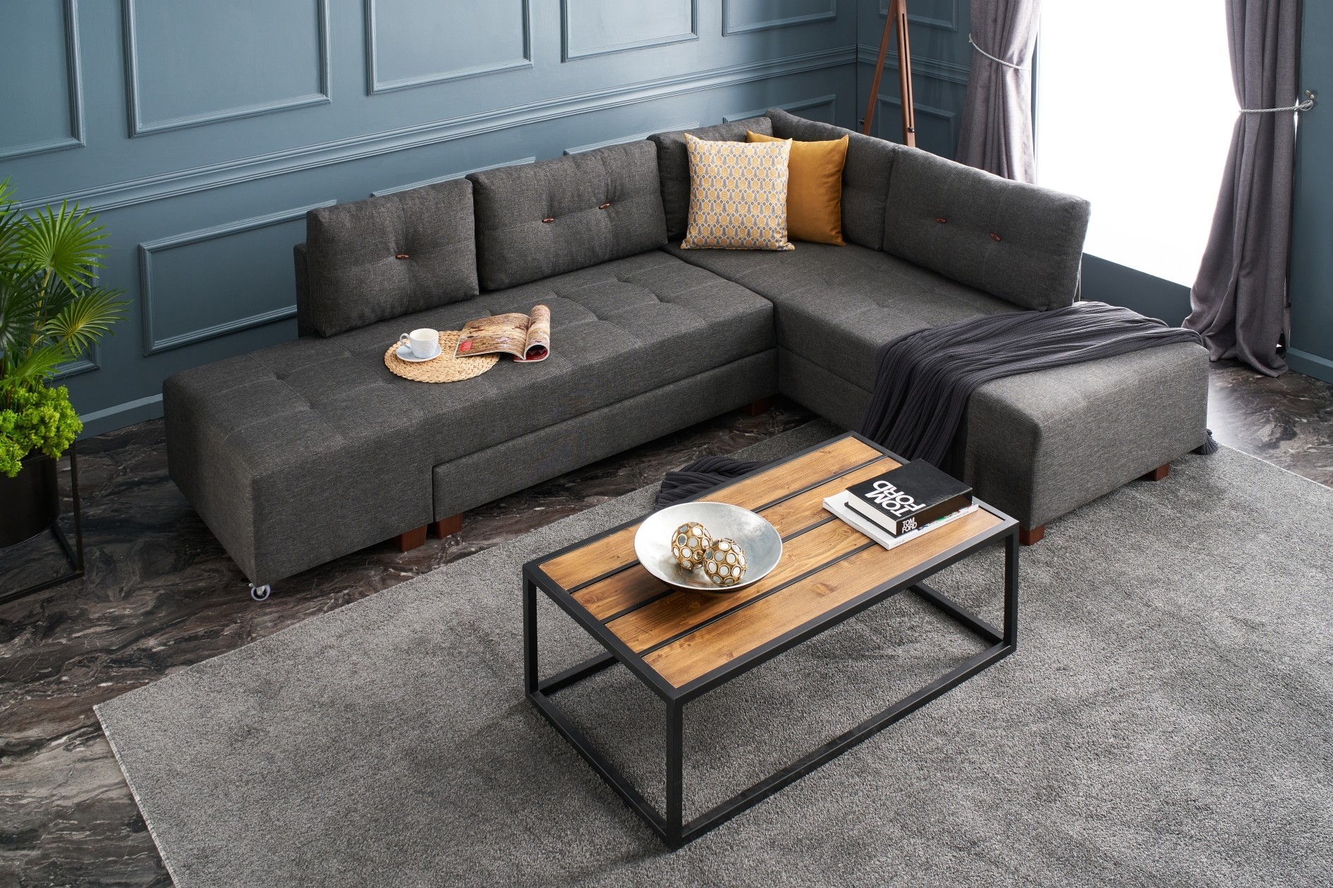 Manama Corner Sofa Bed Right - Anthracite