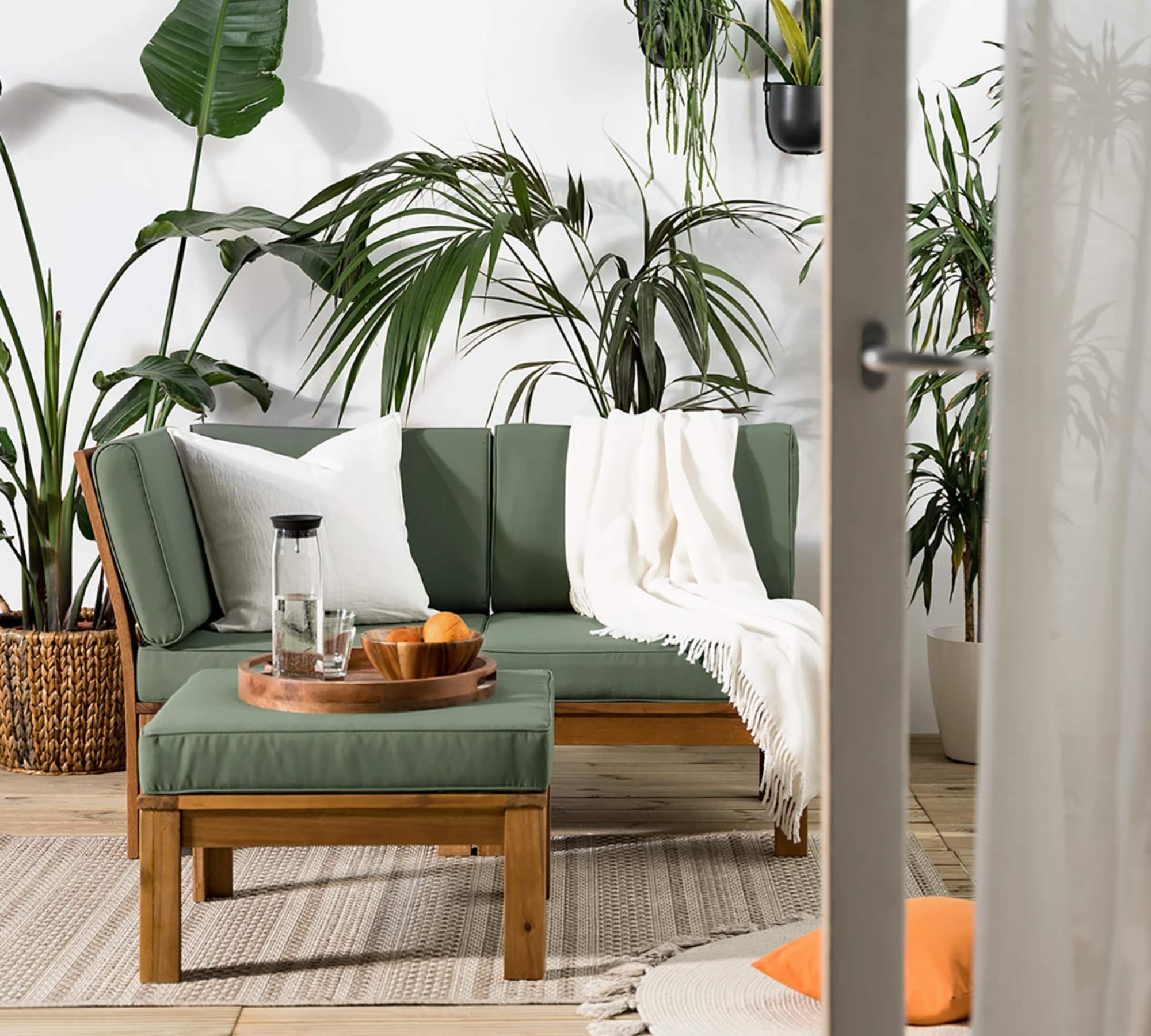 Loungeecke Akazienholz Webstoff Grün