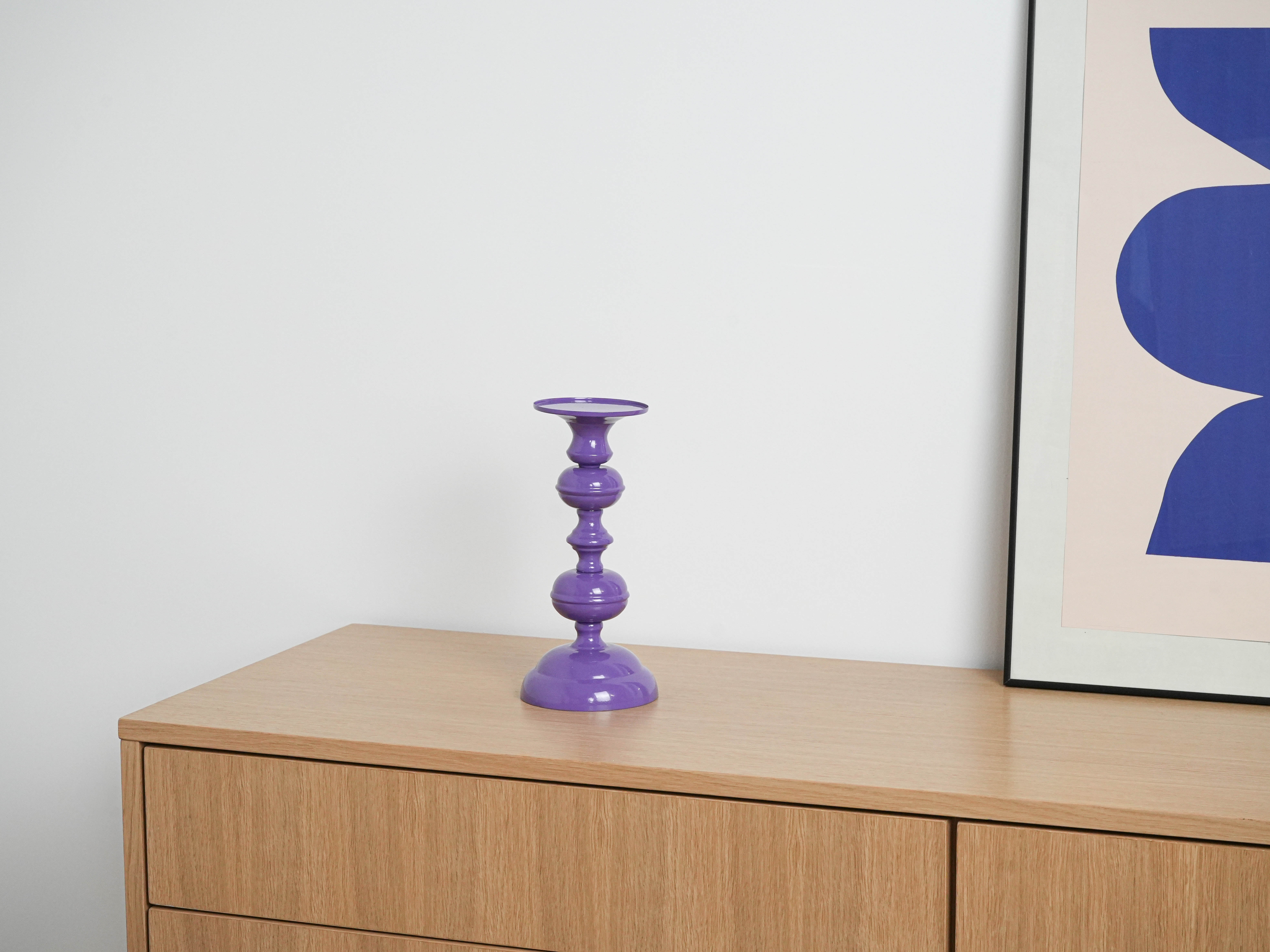 Metal Candle Holder 1970s Purple