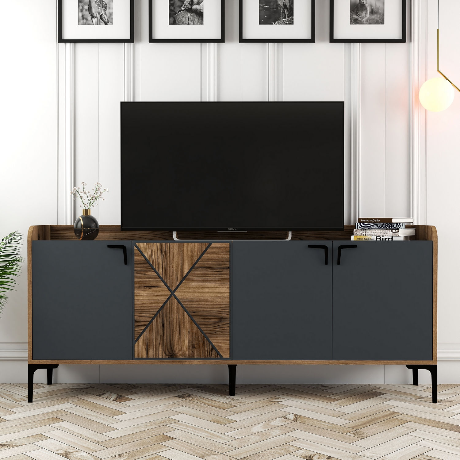 Venedik Sideboard Walnussbraun Anthrazit