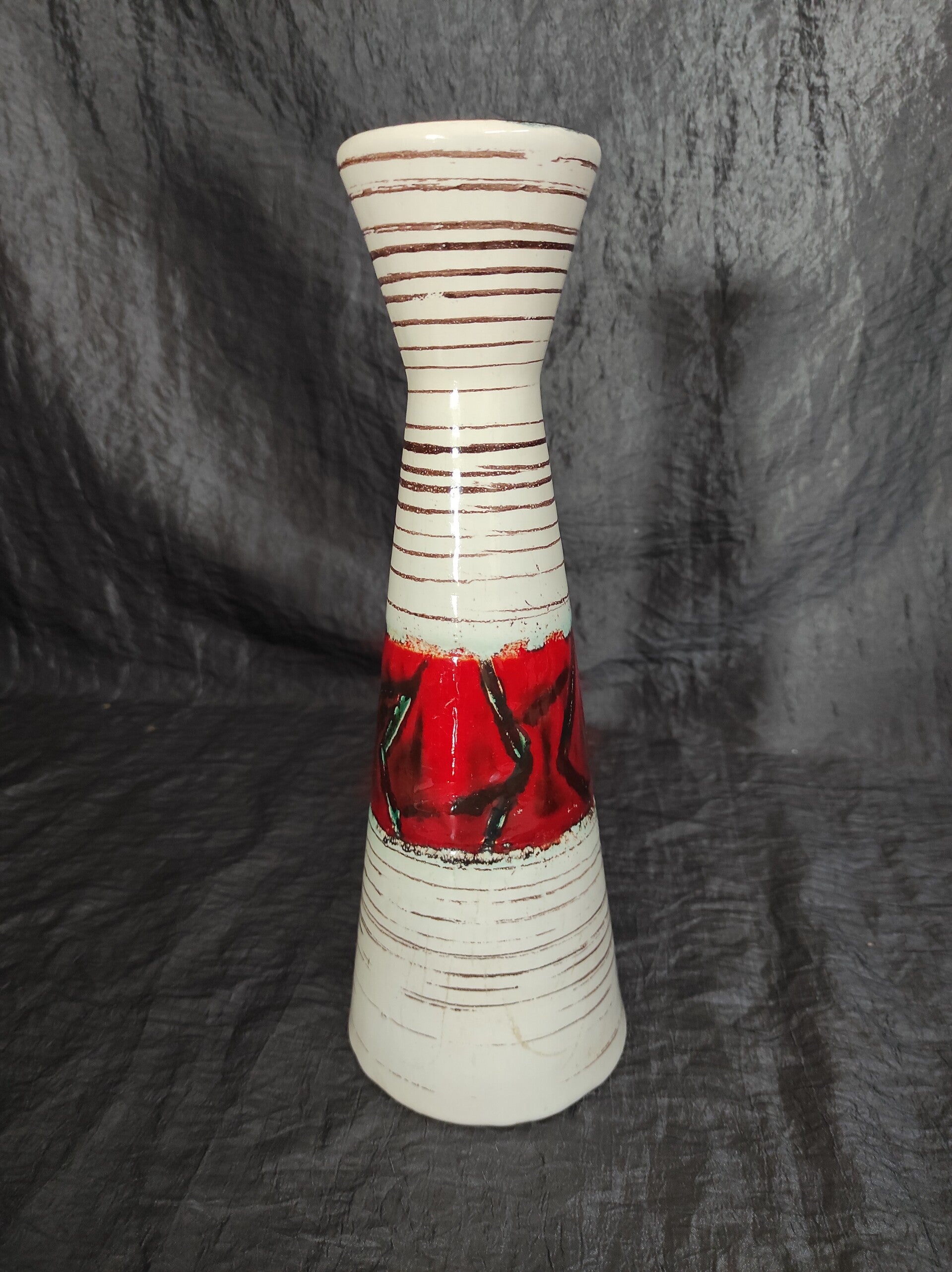 Vintage Vase Keramik Weiß Rot