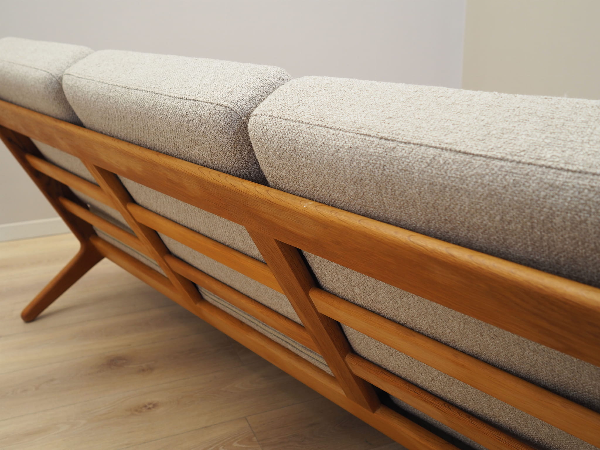 Vintage Sofa Oak Wood Textile Grey 1960s
