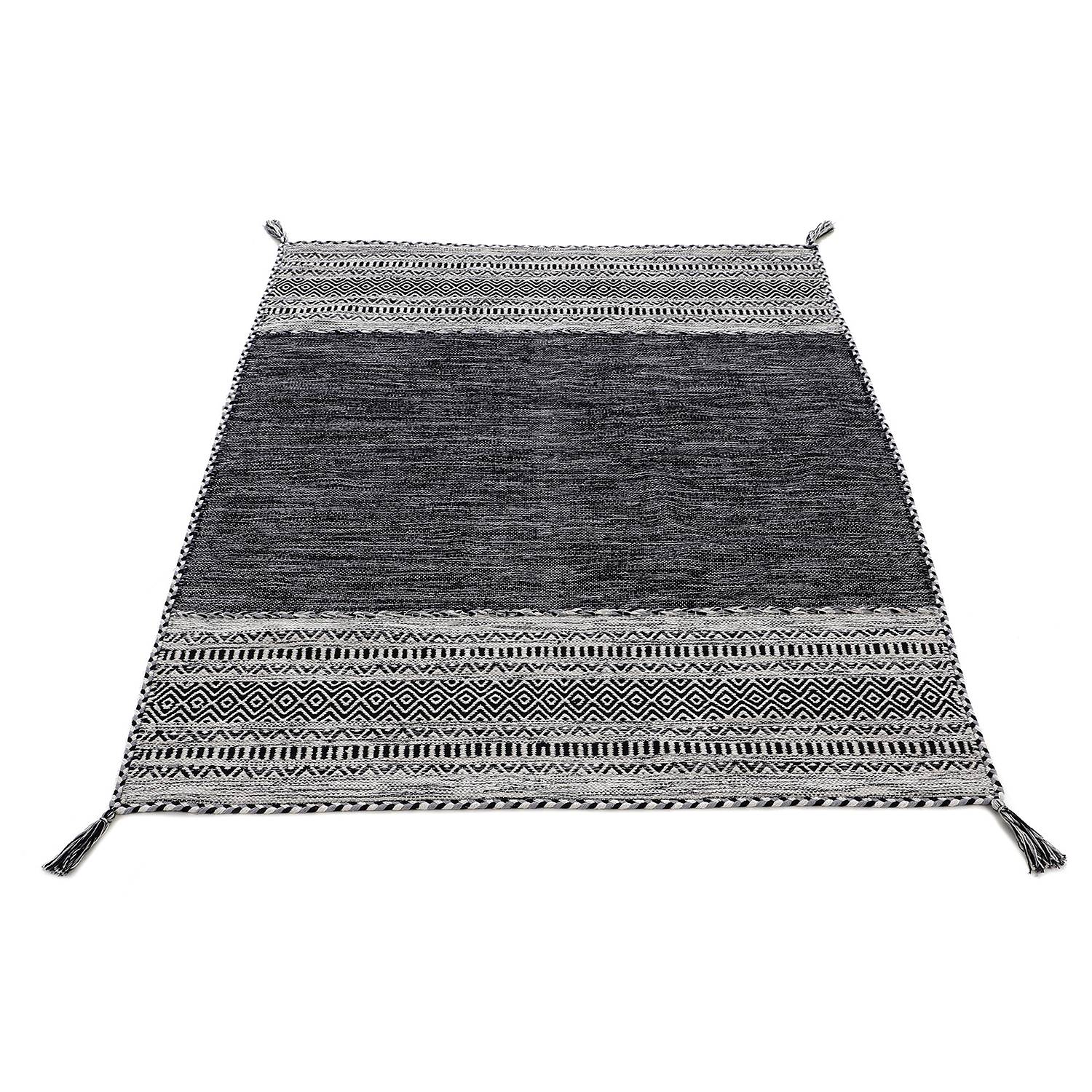 Flachgewebeteppich Kelim Azizi Baumwolle Schwarz 80 x 150 cm