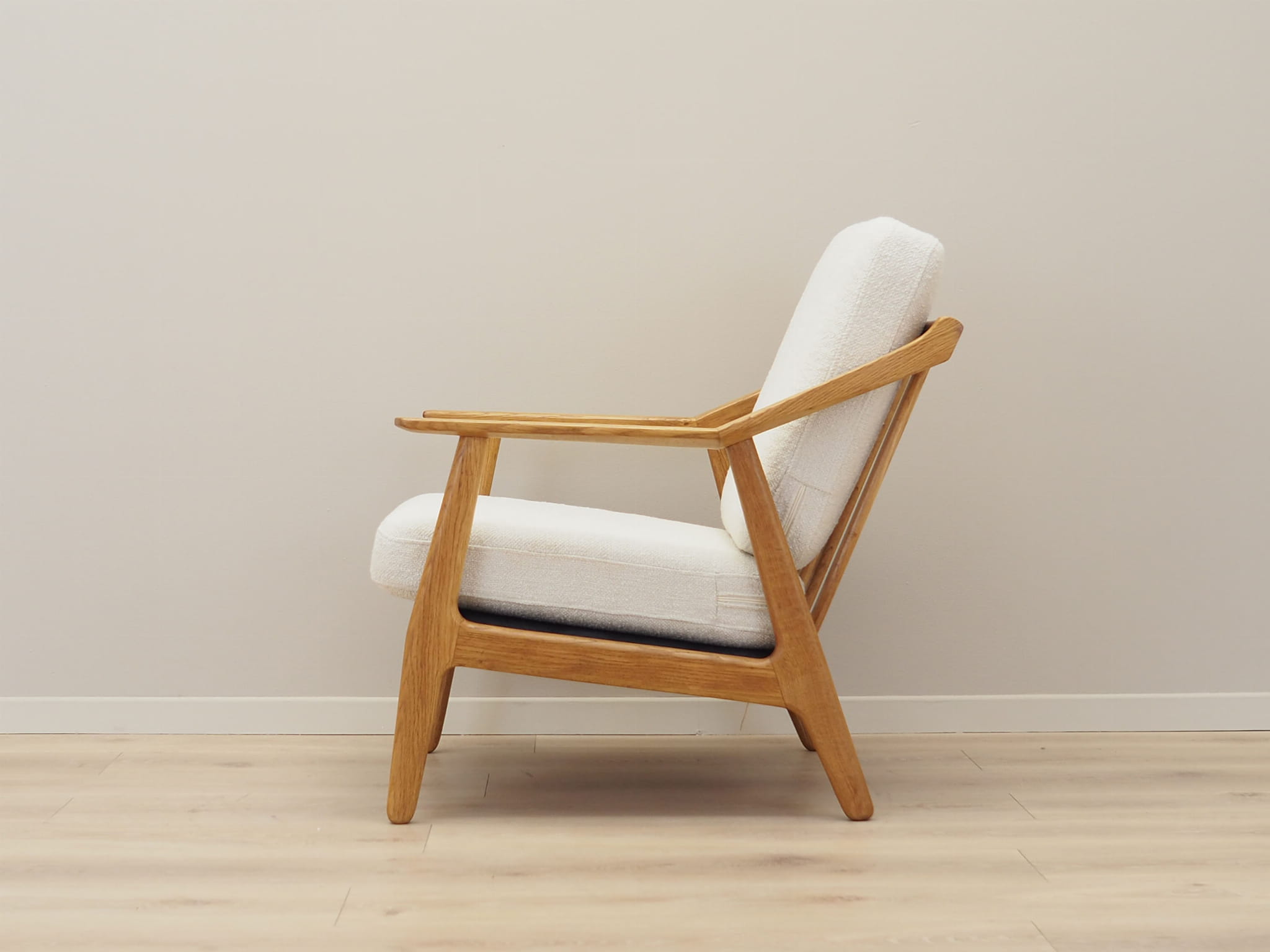 Vintage armchair oak wood textile cream 1960s