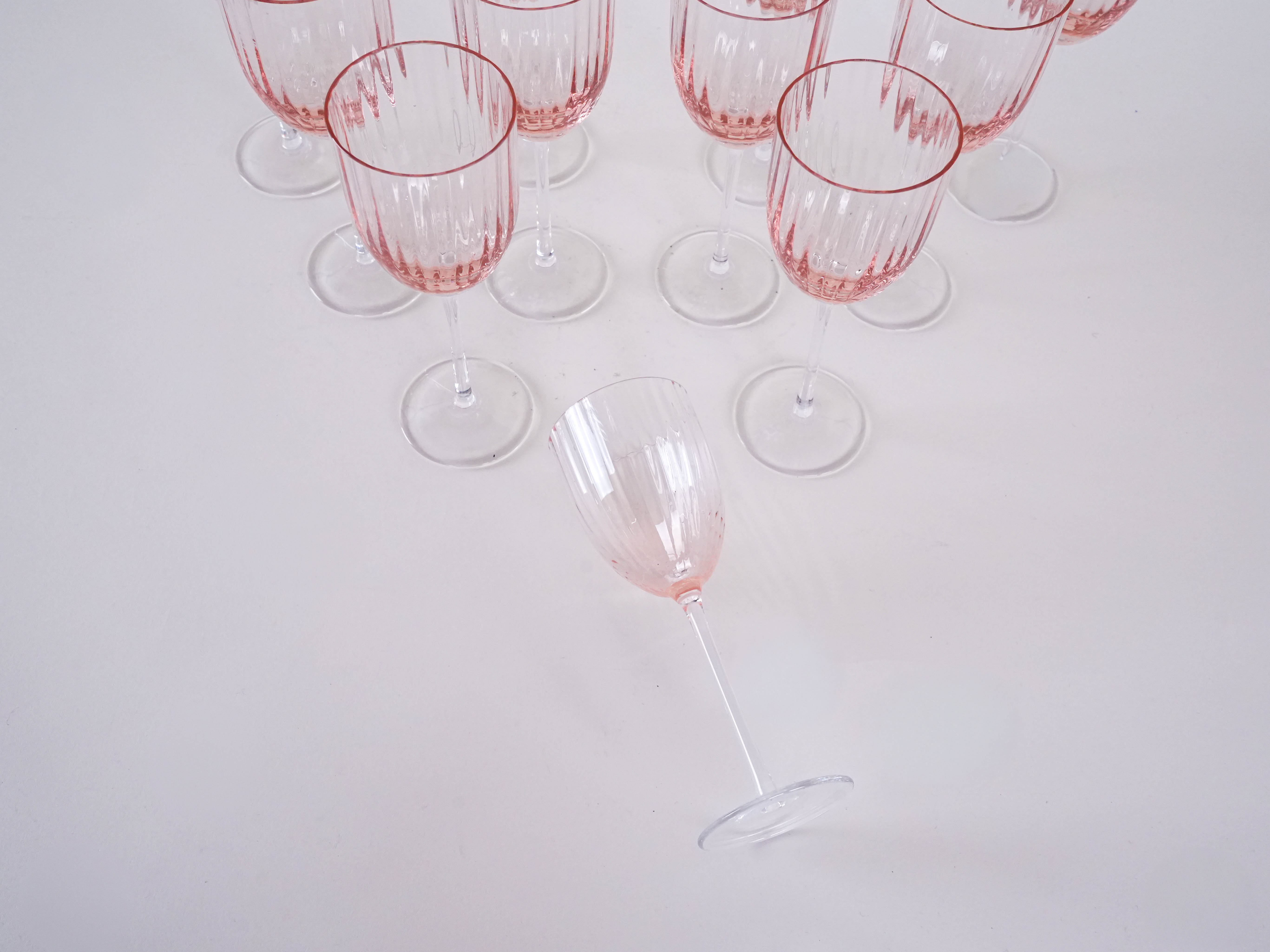 Wine glass set pink 1970s