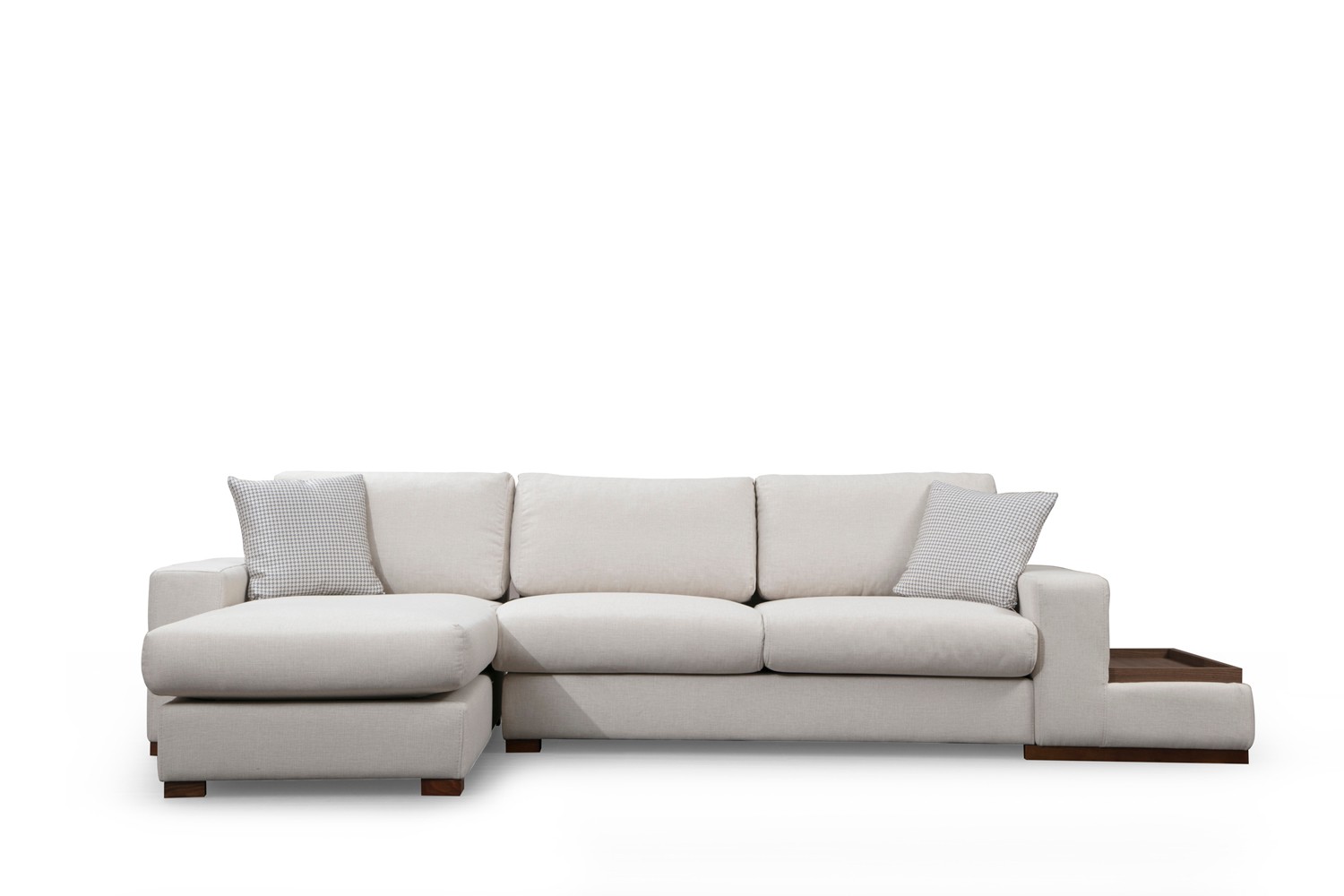 Modern sofa chaise lounge left cream with table