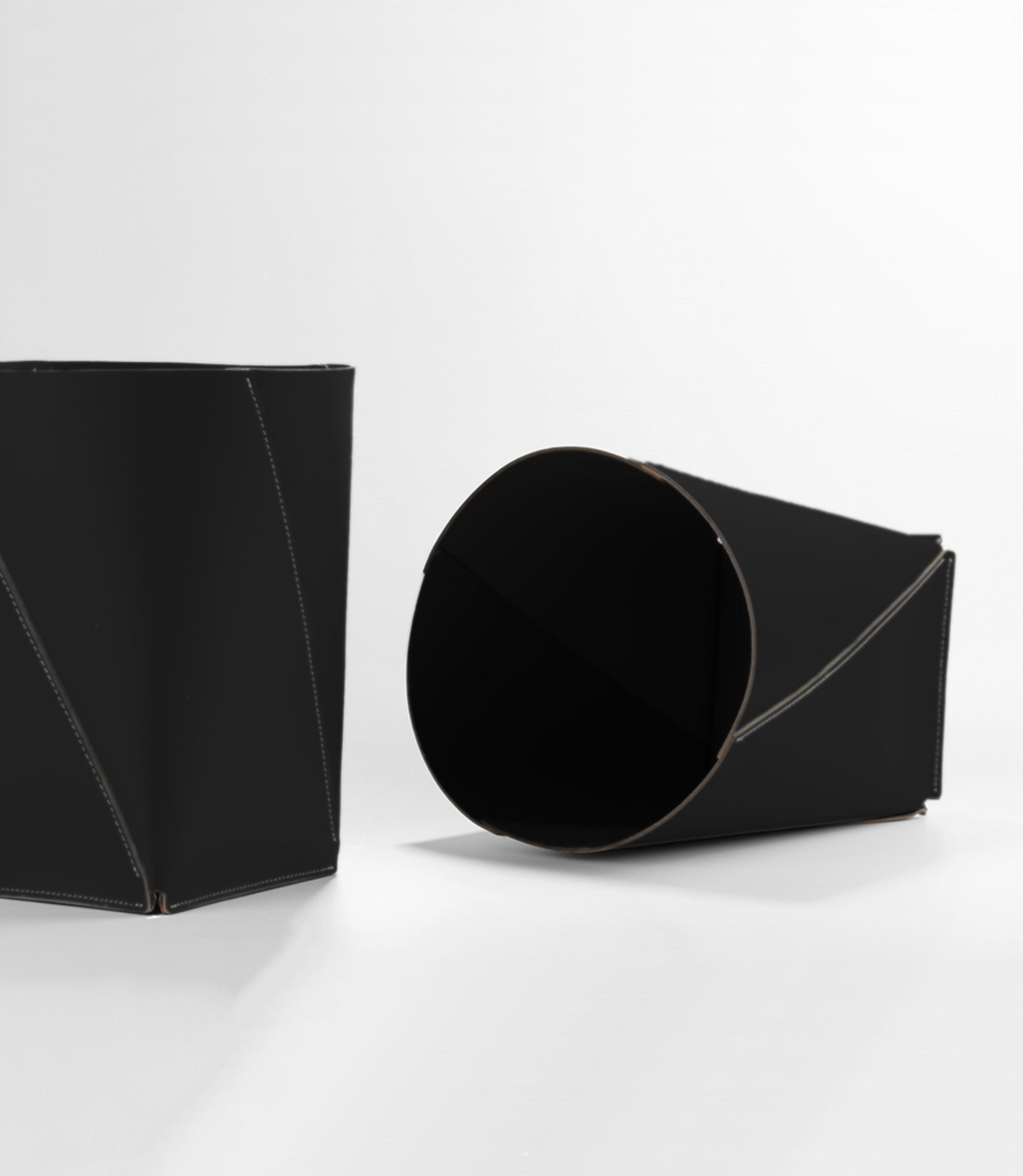 Papierkorb XL 100% Recyceltes Leder Schwarz