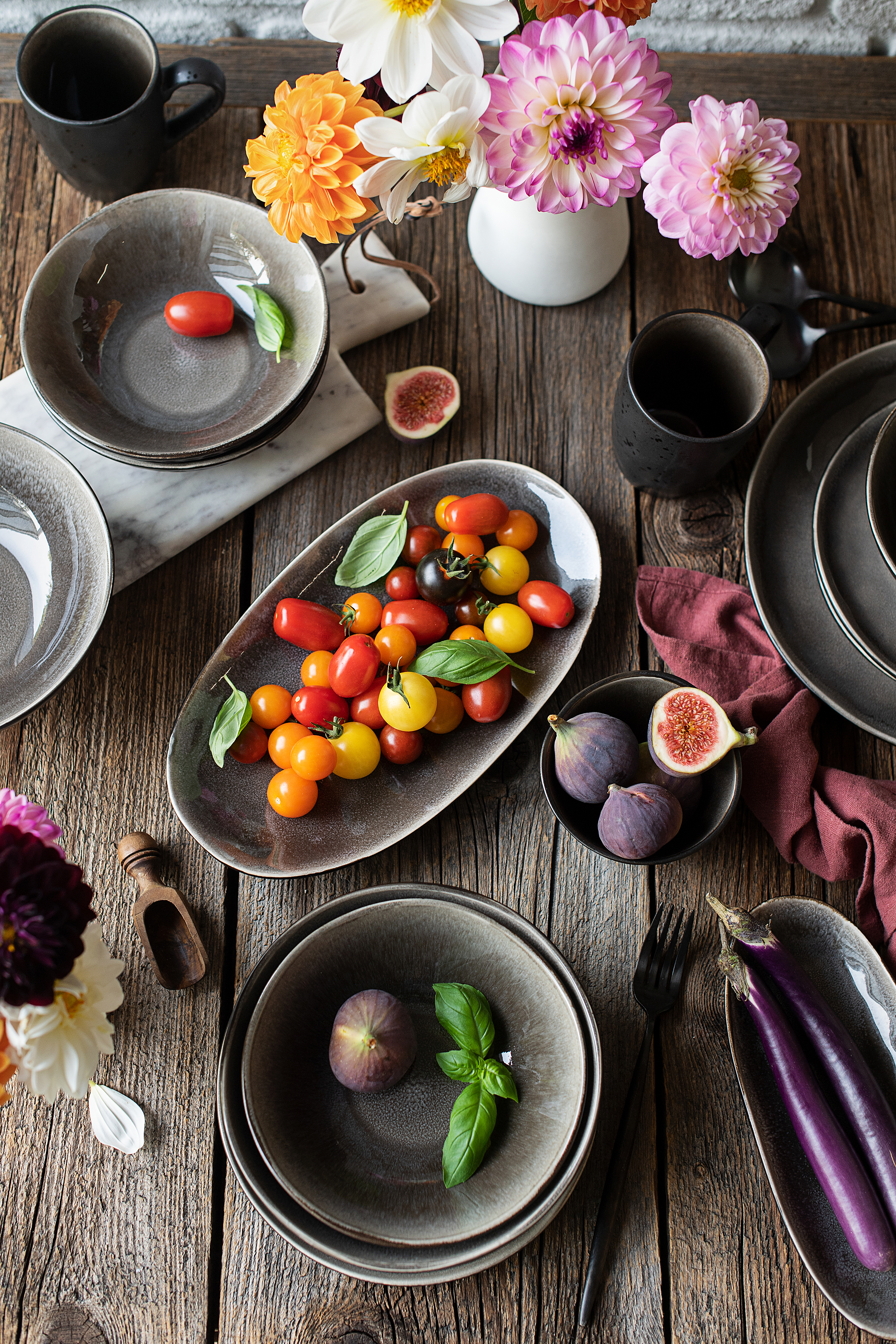 Salad Bowls Niara Organic Set of 9 Ceramic Black Brown