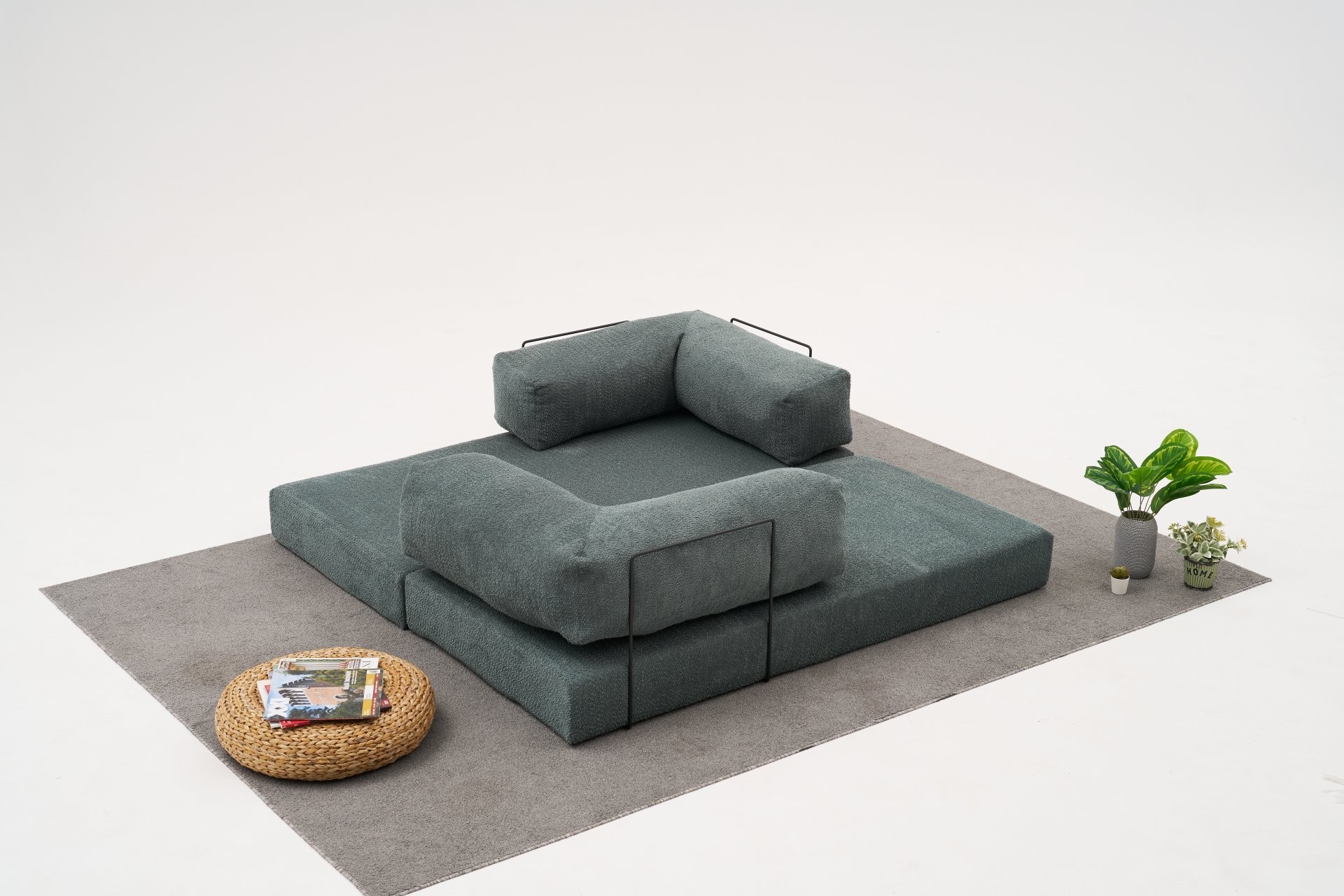 Comfort Schlafsofa 2-Sitzer mit Hocker Petrol