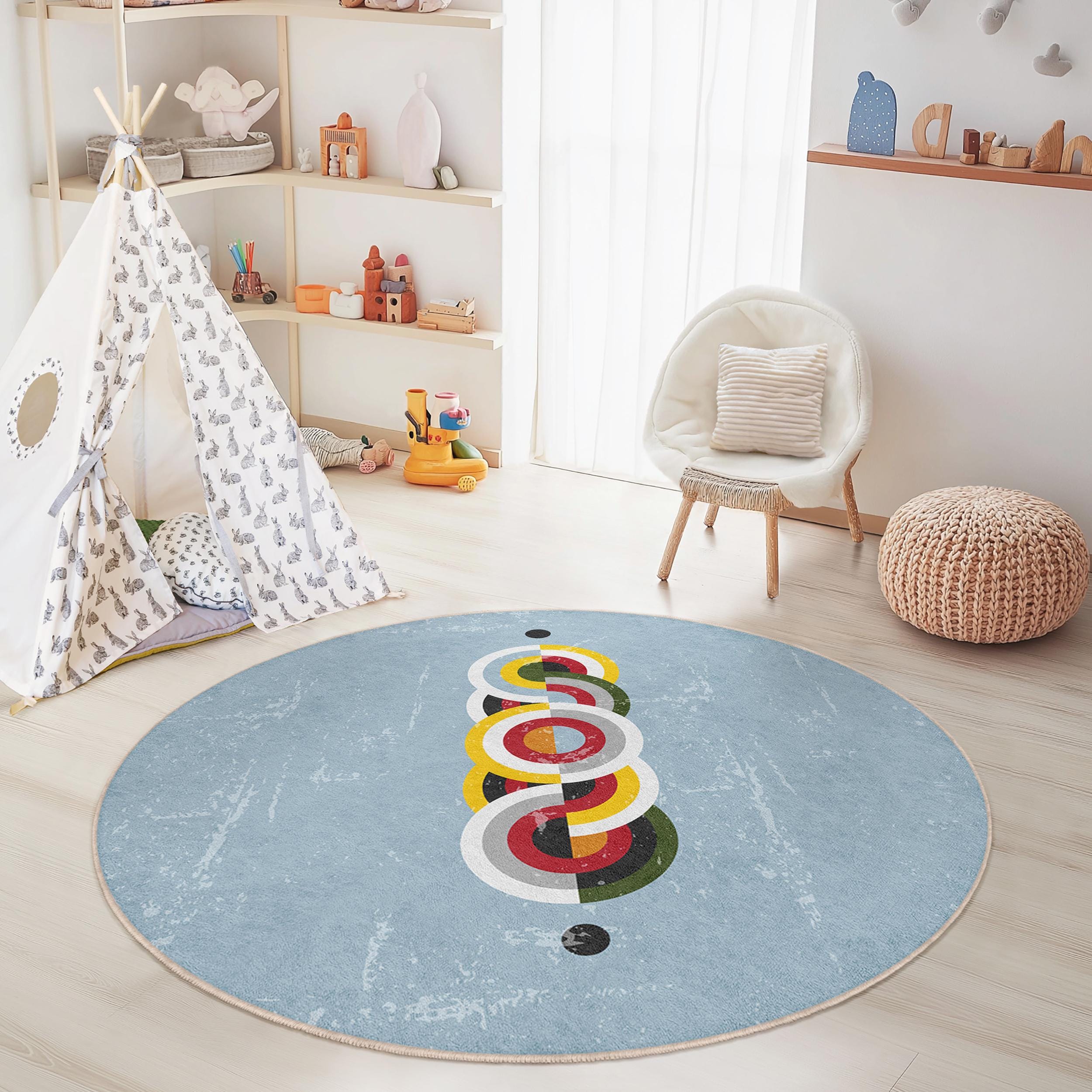 Tappeto per bambini dal design astratto a cerchi multicolore Ø120cm