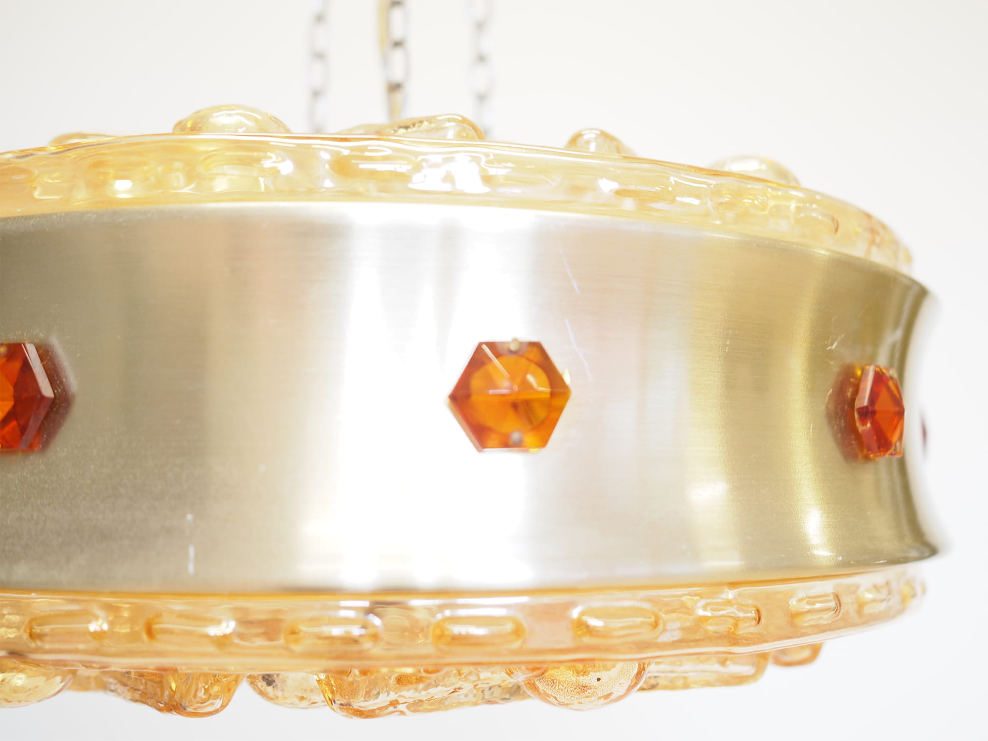 Vintage pendant lamp glass metal gold 1980s