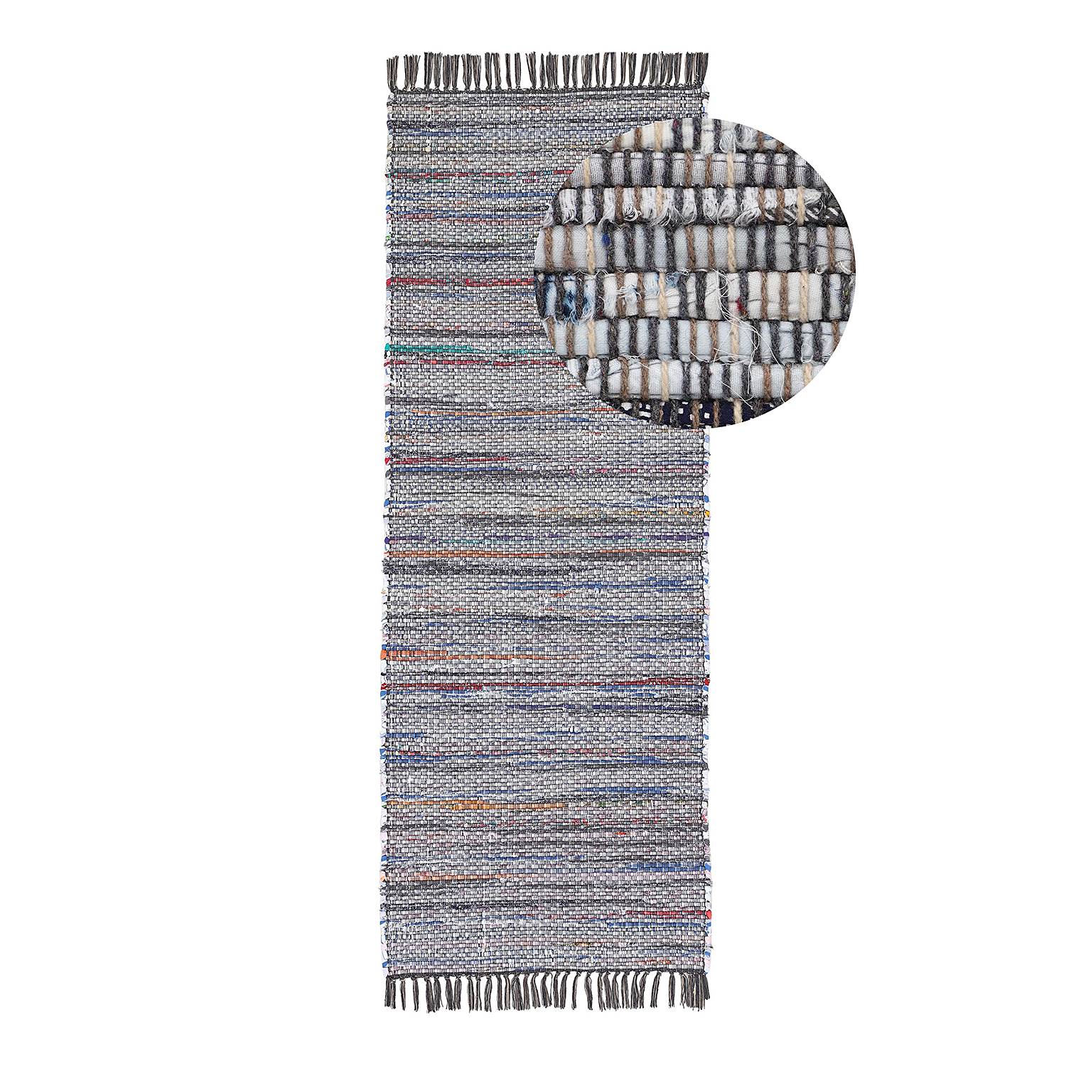 Kilim Chindi Läufer Baumwolle Polyester Grau 75 x 240 cm