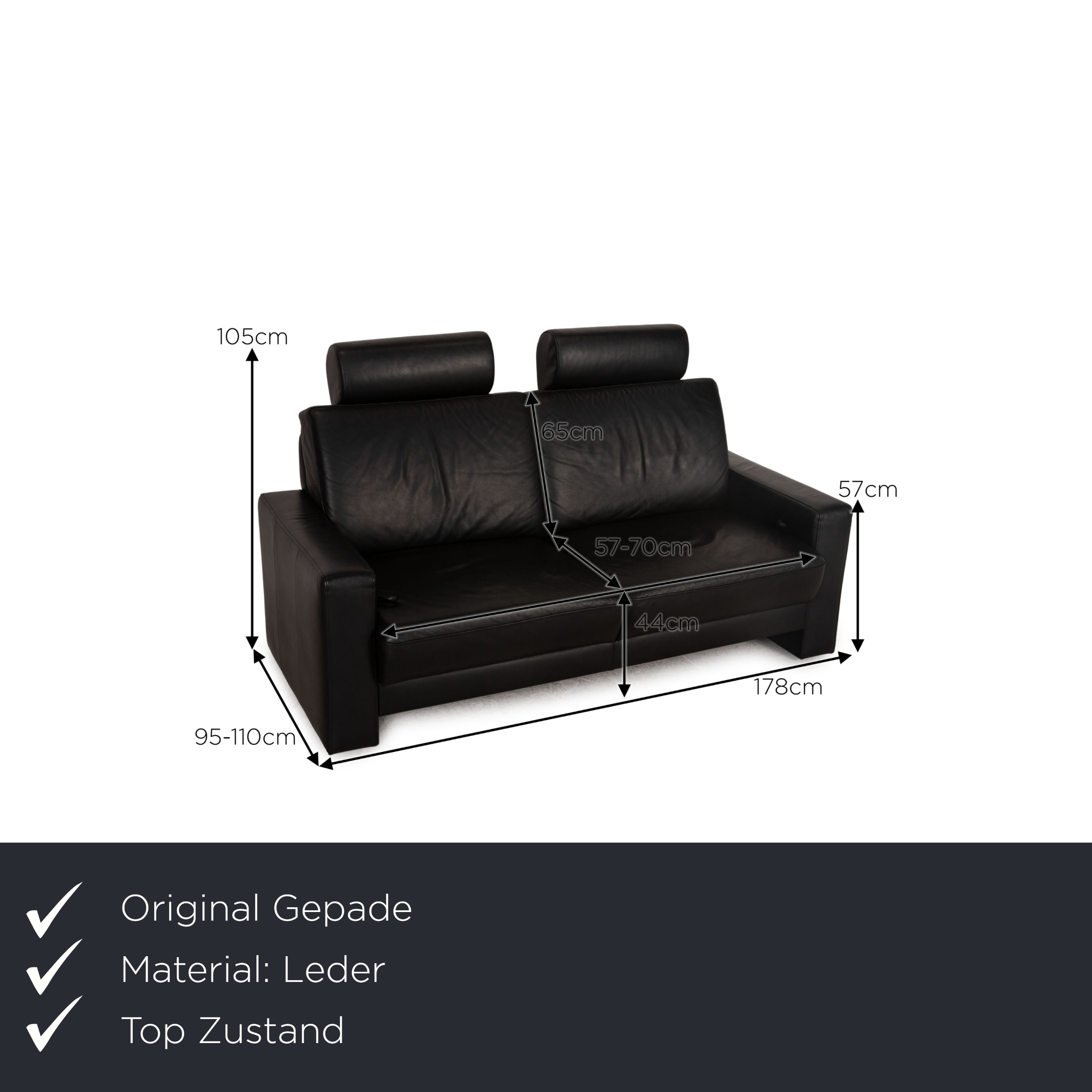 Systema Sofa 2-Sitzer Leder Schwarz