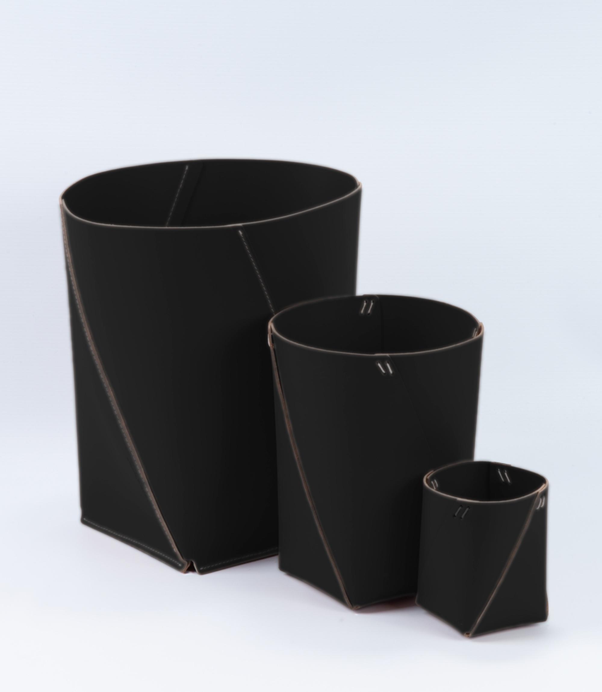 Papierkorb XL 100% Recyceltes Leder Schwarz