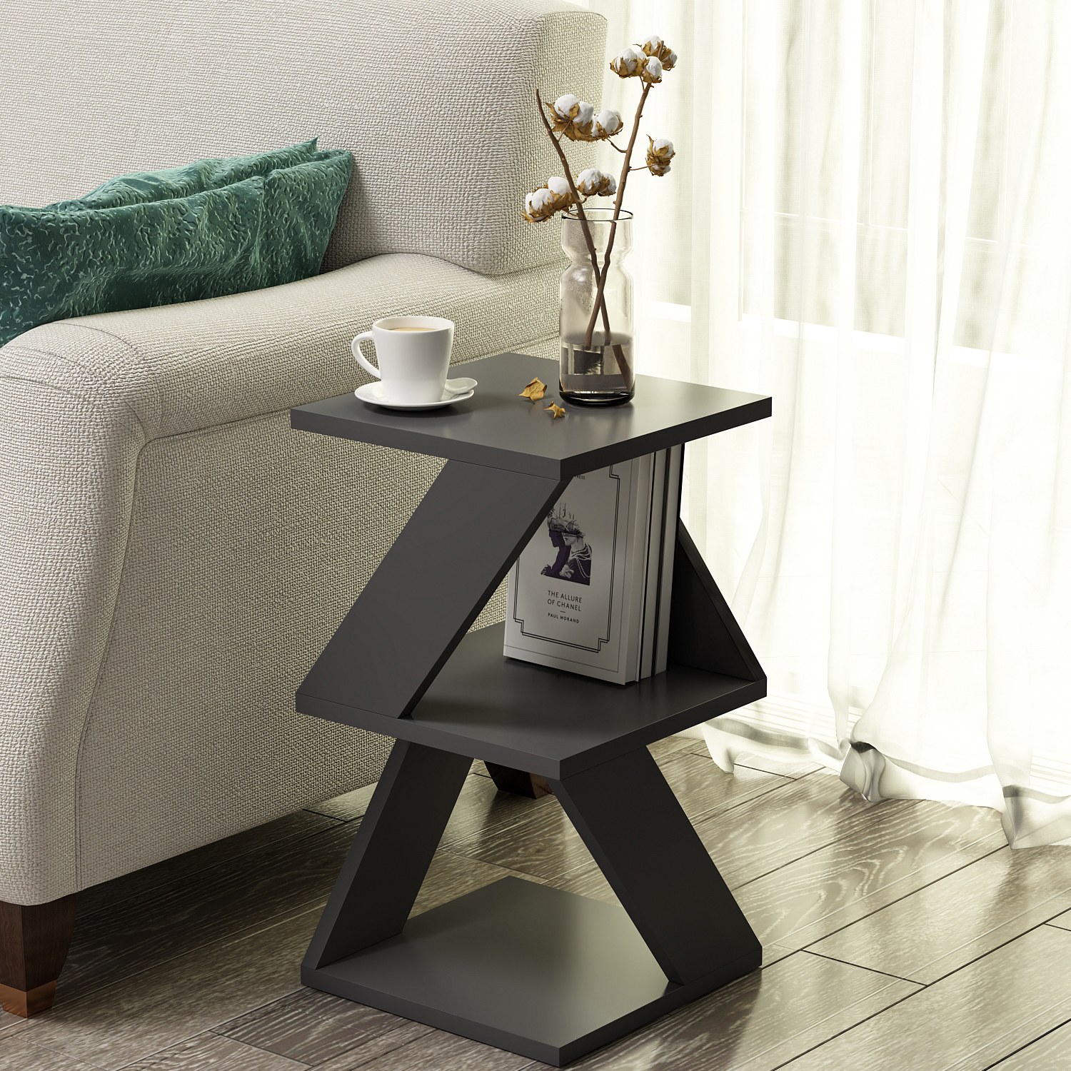 Albeni Side Table Wood Veneer Anthracite
