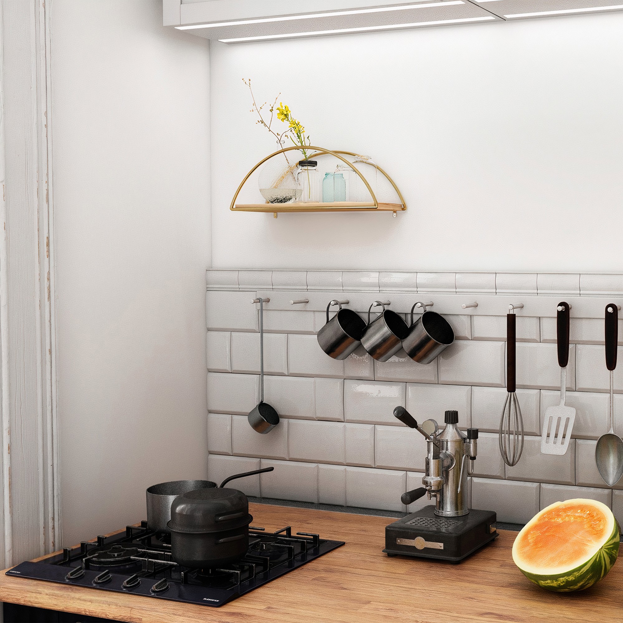 Dekoratif Wandregal Holzfurnier Gold Braun