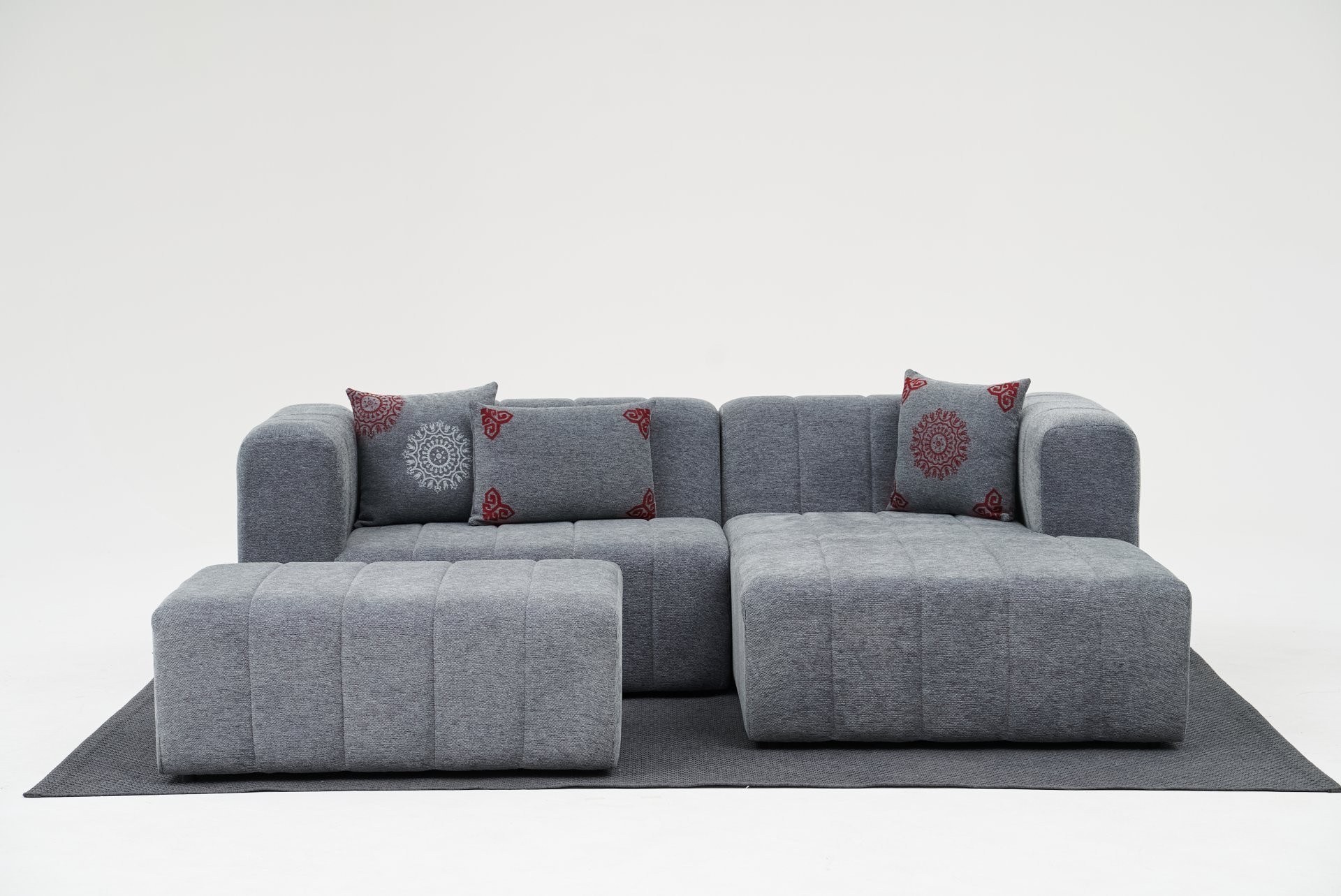 Beyza Sofa Récamiere Rechts mit Hocker Grau