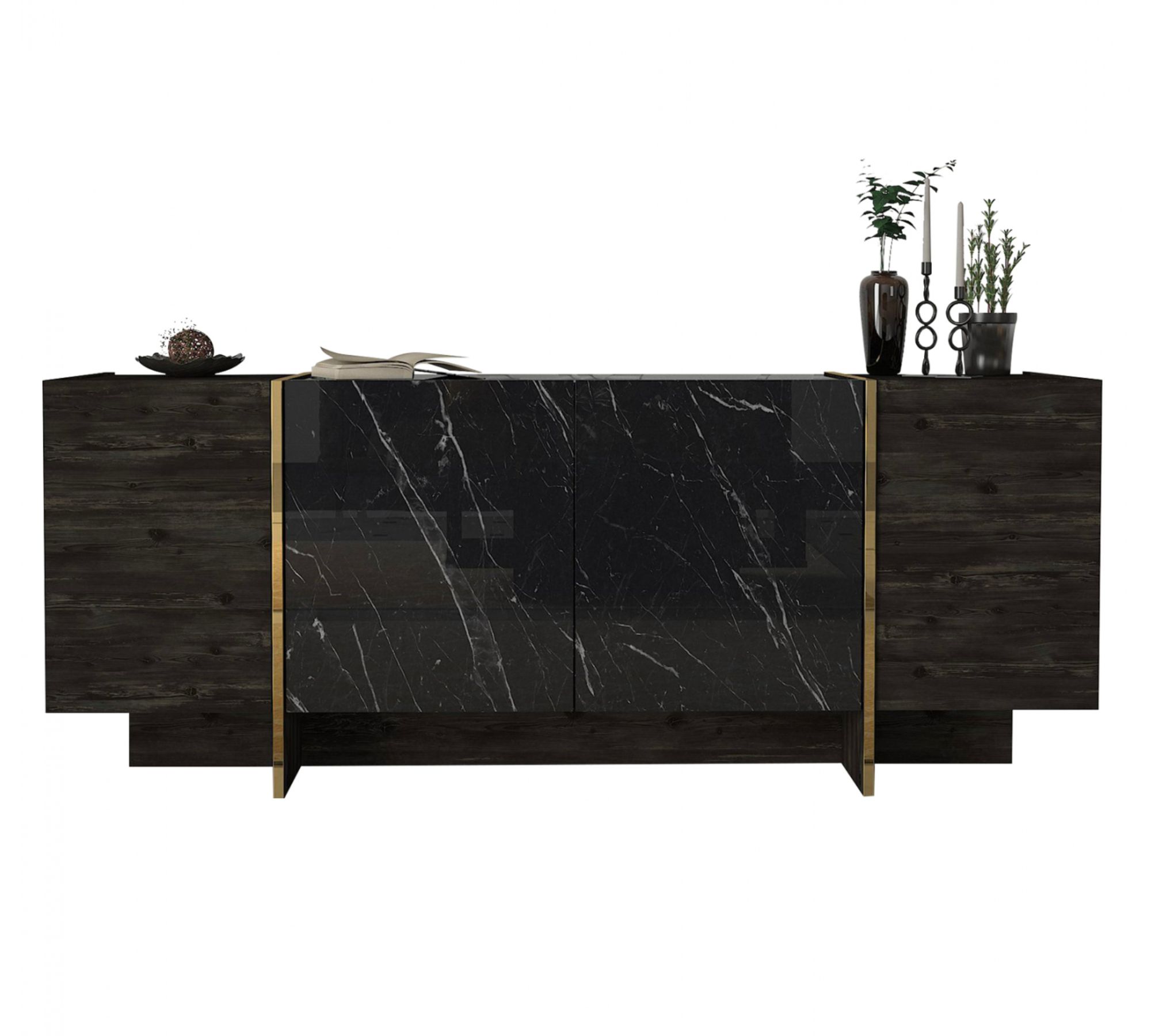 Sideboard Holz Schwarz Marmoroptik