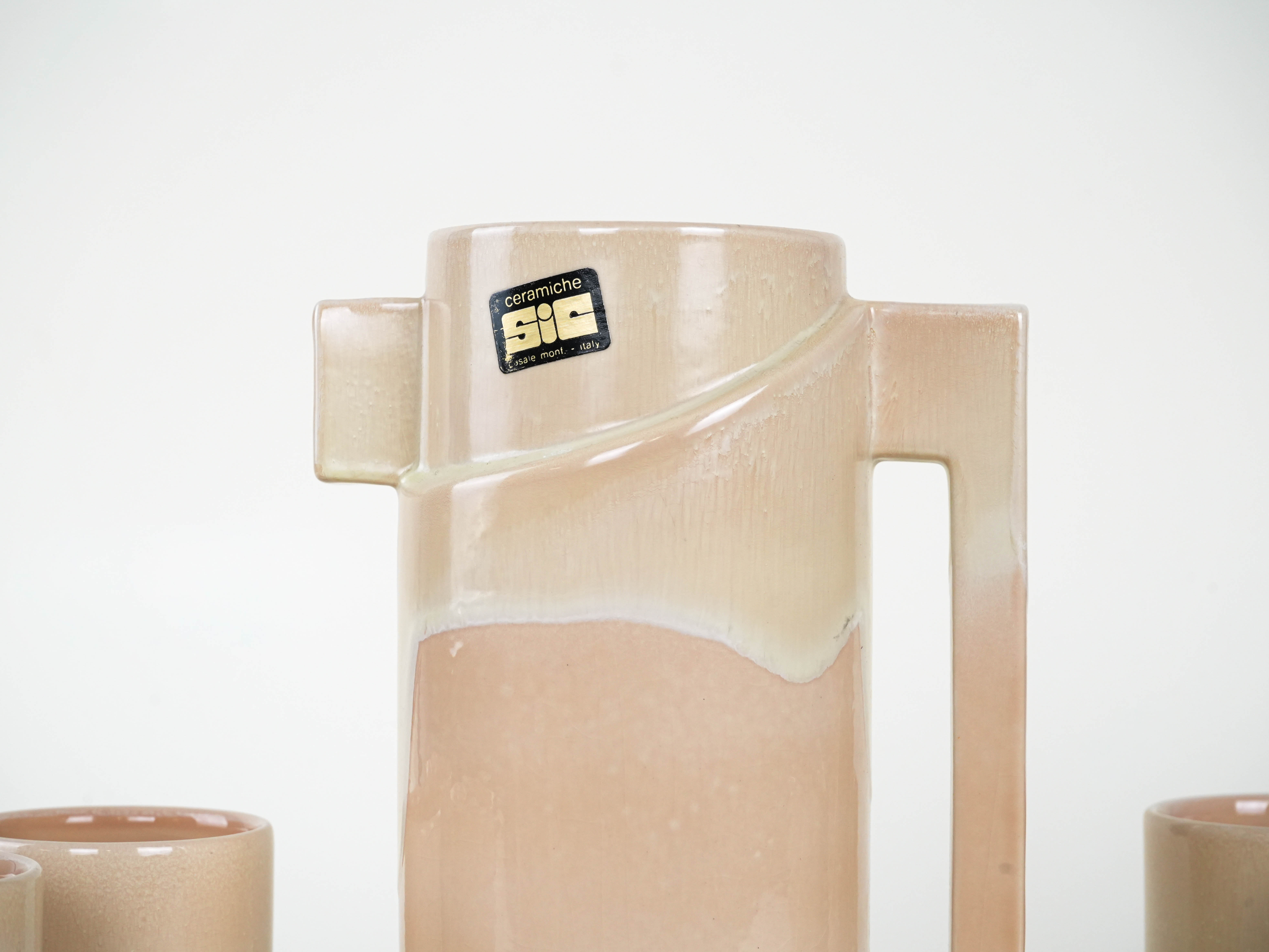 Keramikkrug und Tassenset Beige 1960er Jahre