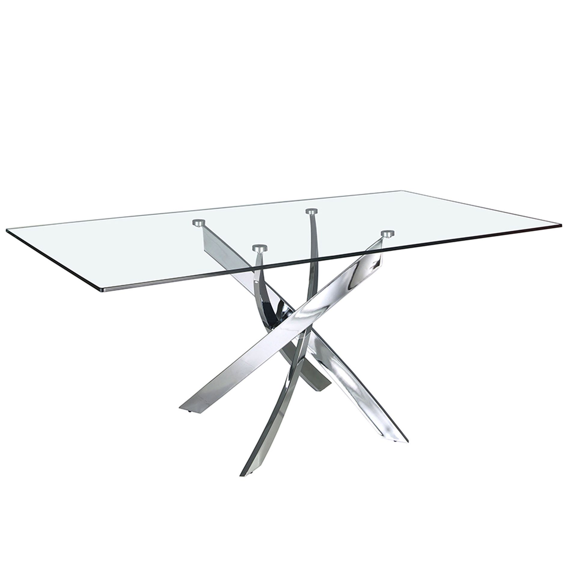 Tavolo da pranzo rettangolare vetro temperato cromo argento 180×95 cm