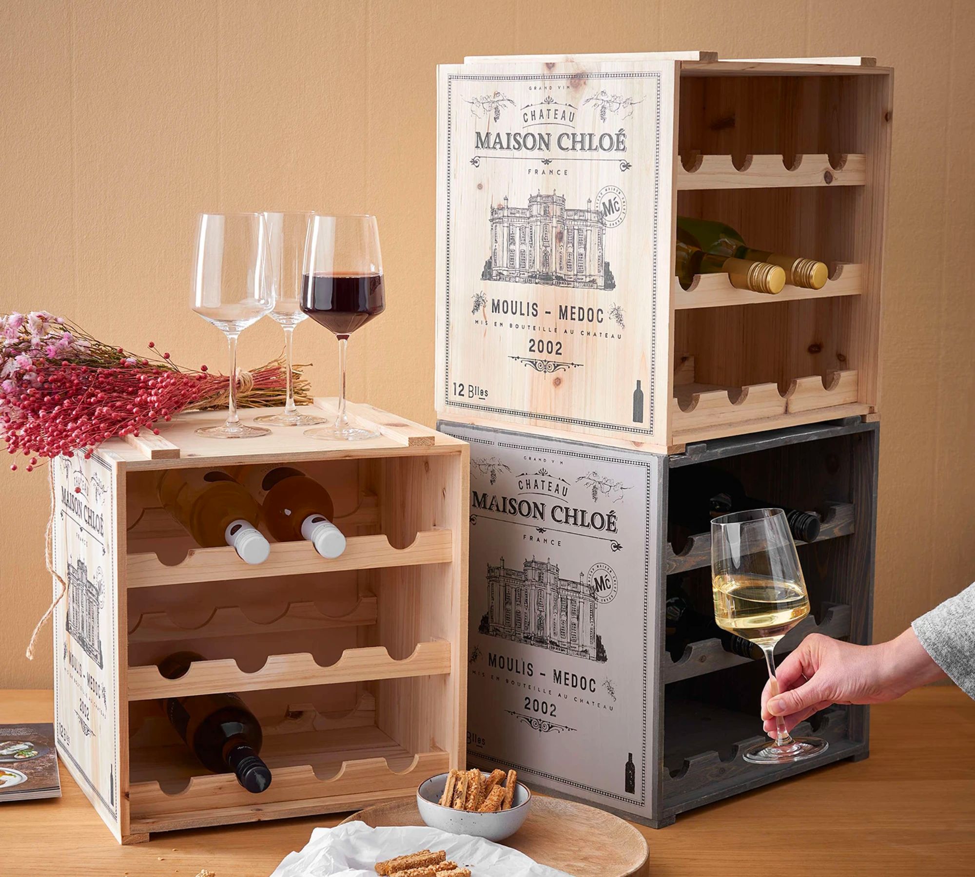 Weinregal für 12 Flaschen Tannenholz Taupe