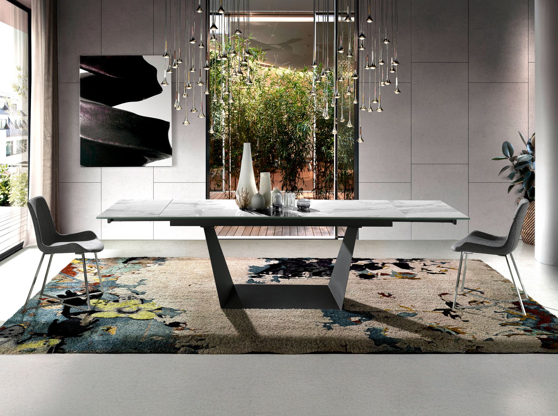 Dining table Black steel Porcelain-marble