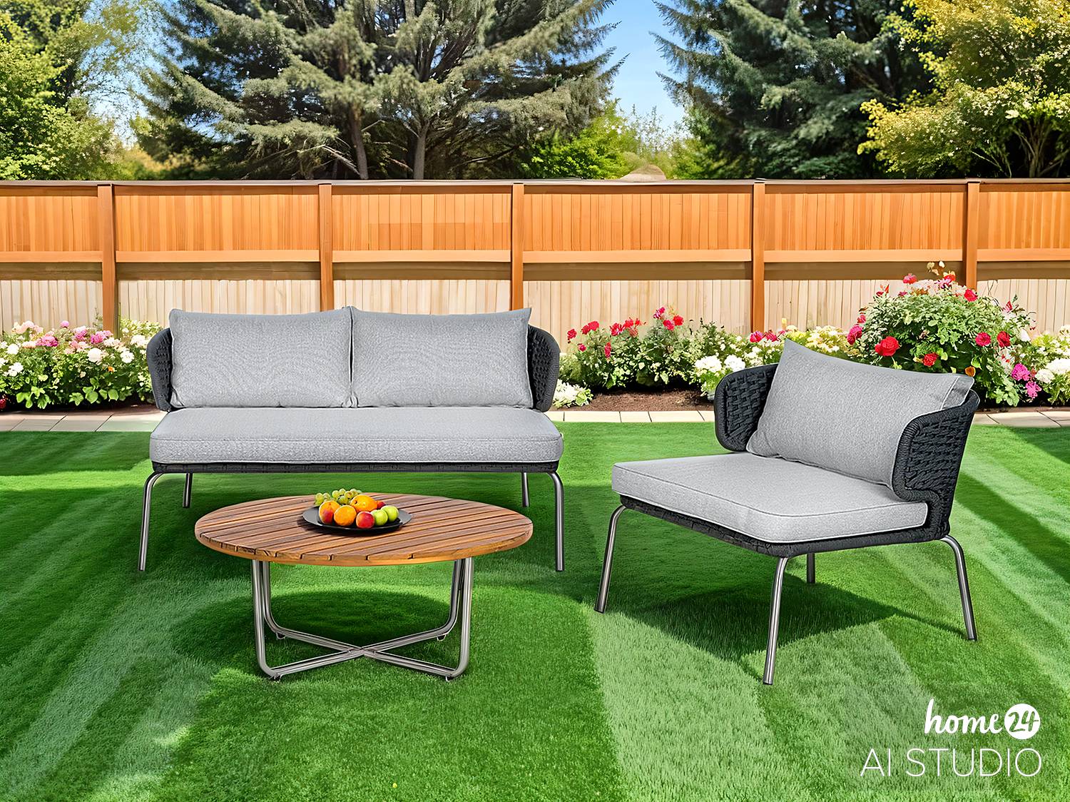 Desha Garten-Loungesessel Polyester Edelstahl Schwarzgrau