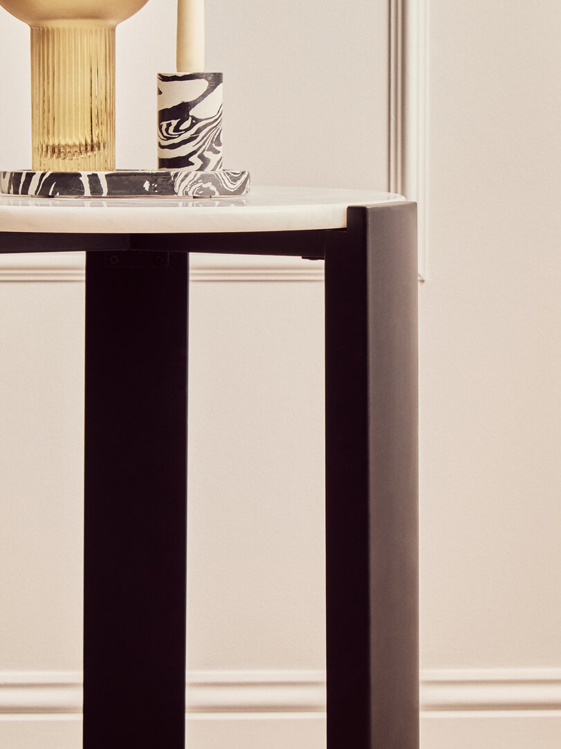 Palermo Runder Beistelltisch Marmor Holz Schwarz Weiß 