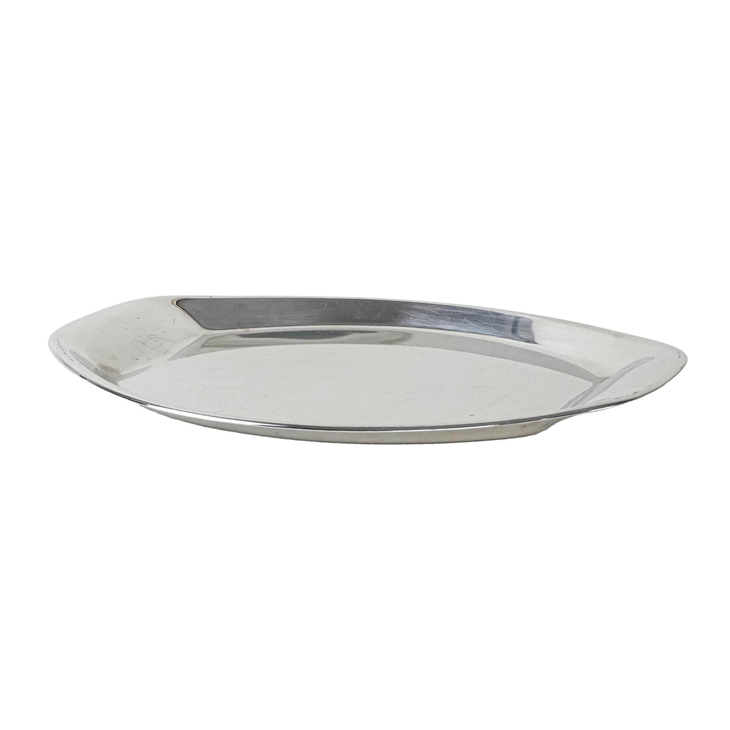 Metalltablett Oval Silber 1980er Jahre