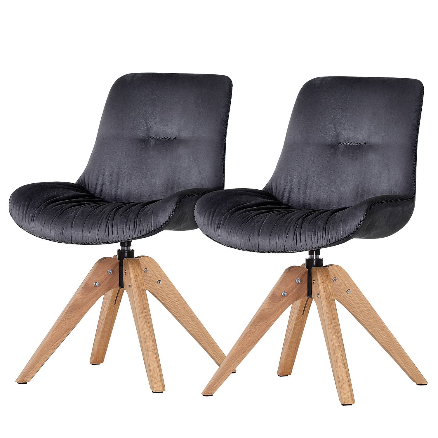 2x Wilbur Polsterstuhl Drehbar Microfaser Eiche Grau