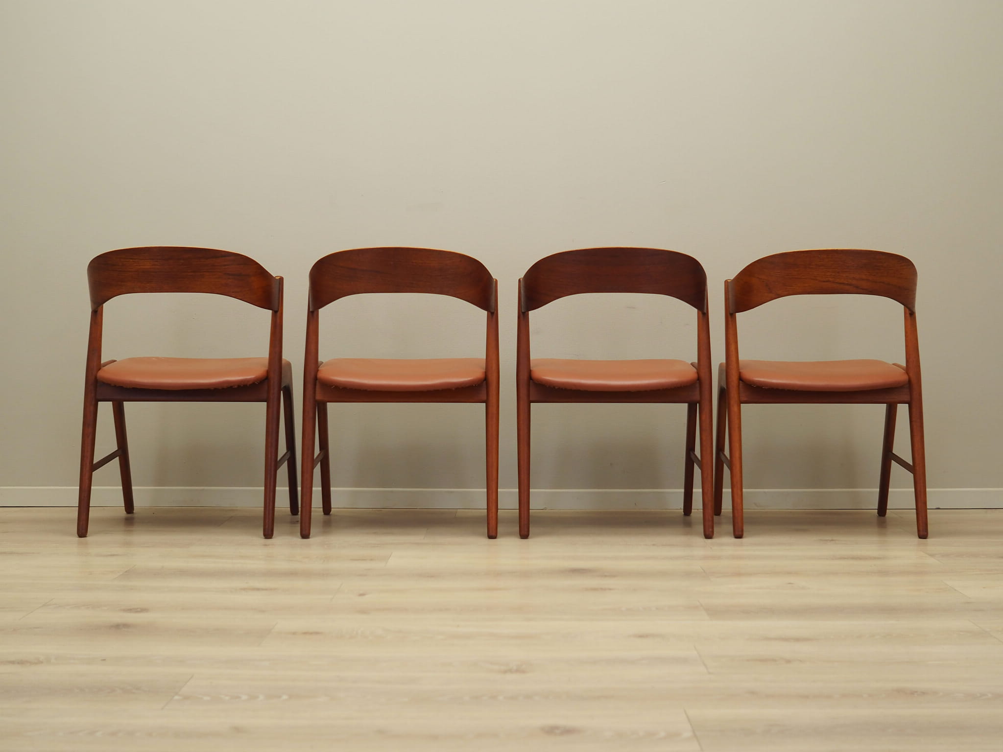 4x Chair Teak Wood Faux Leather Beige 1970s