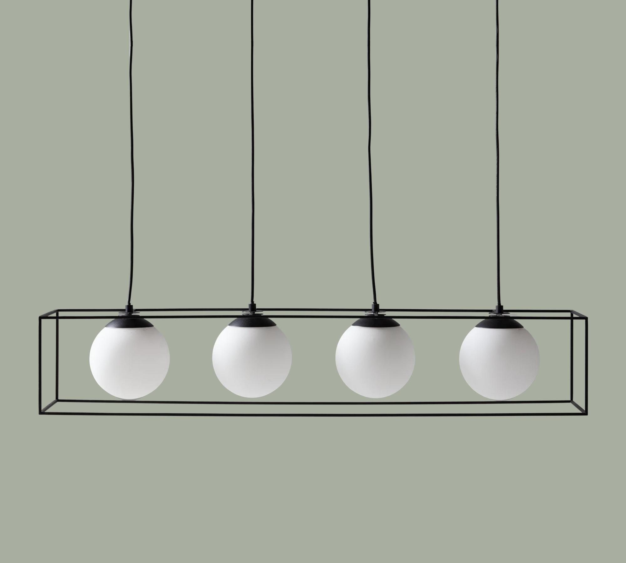 4-flammige Pendelleuchte Milchglas Schwarz
