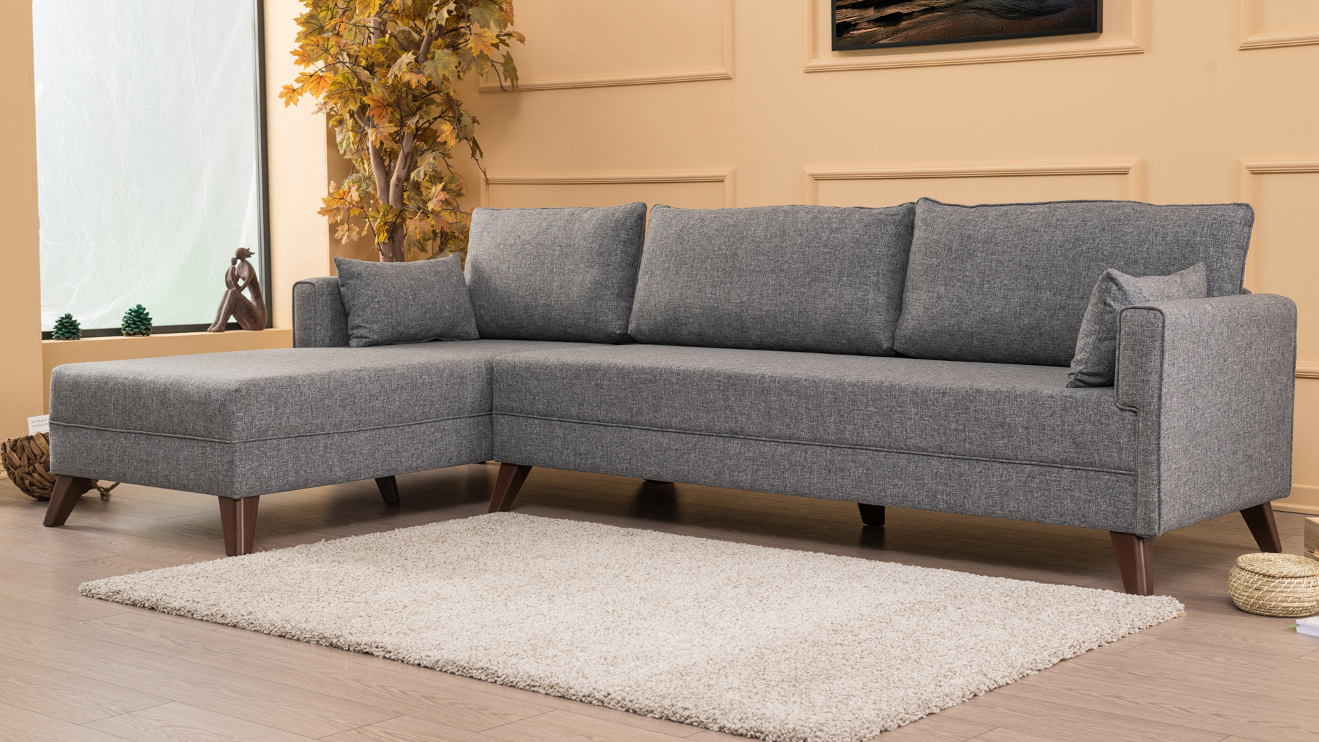 Sofa Récamiere Links Textil Grau