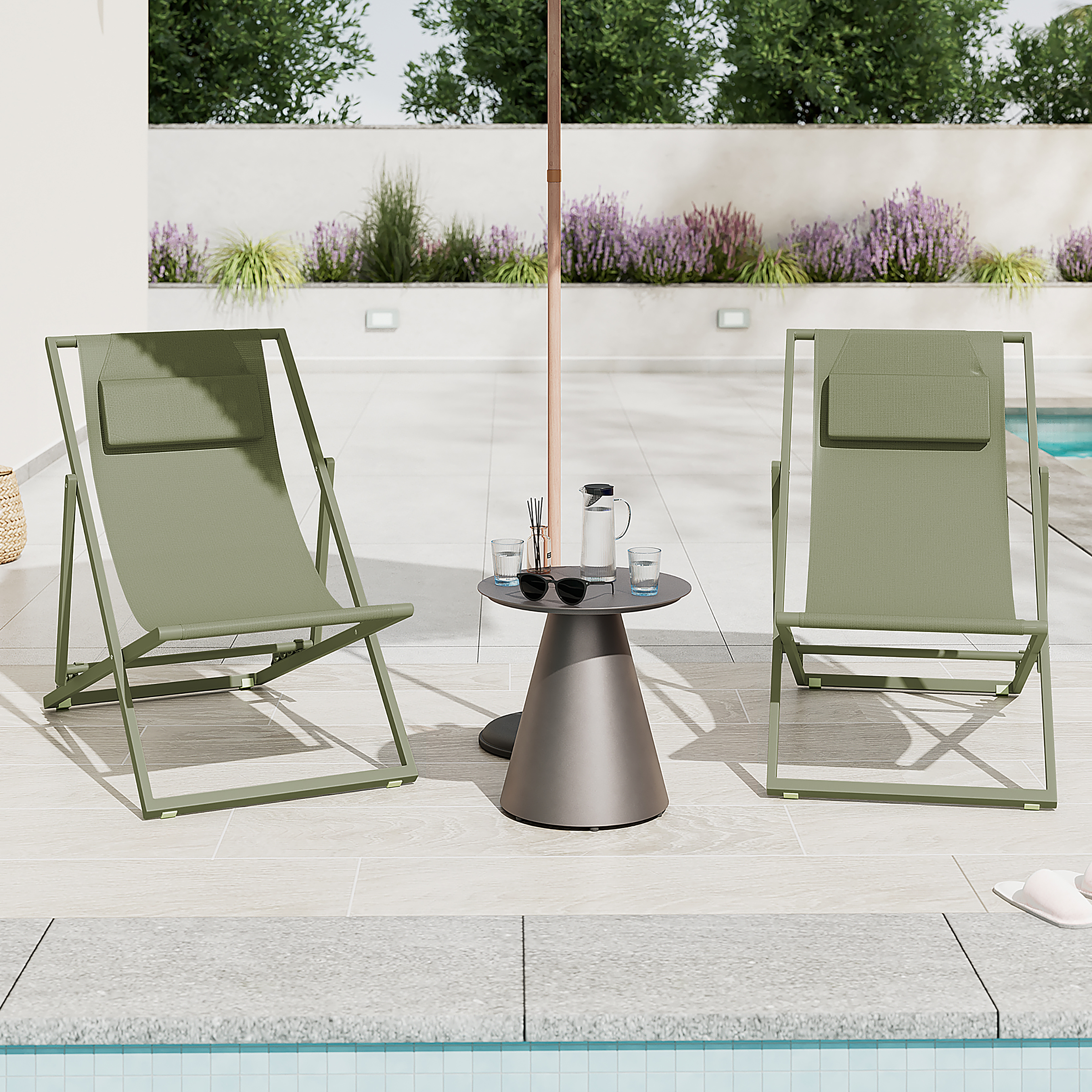 Deck chair Nivi set of 2 steel sage