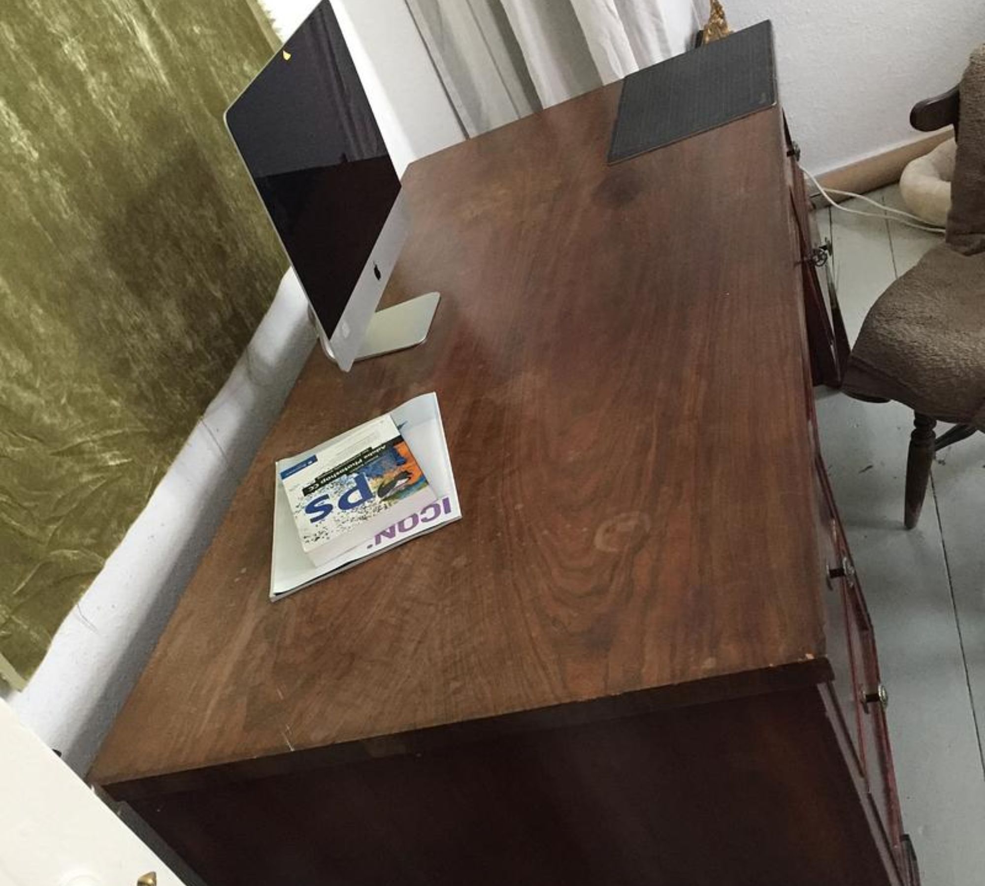 Vintage Schreibtisch Holz Glas Braun