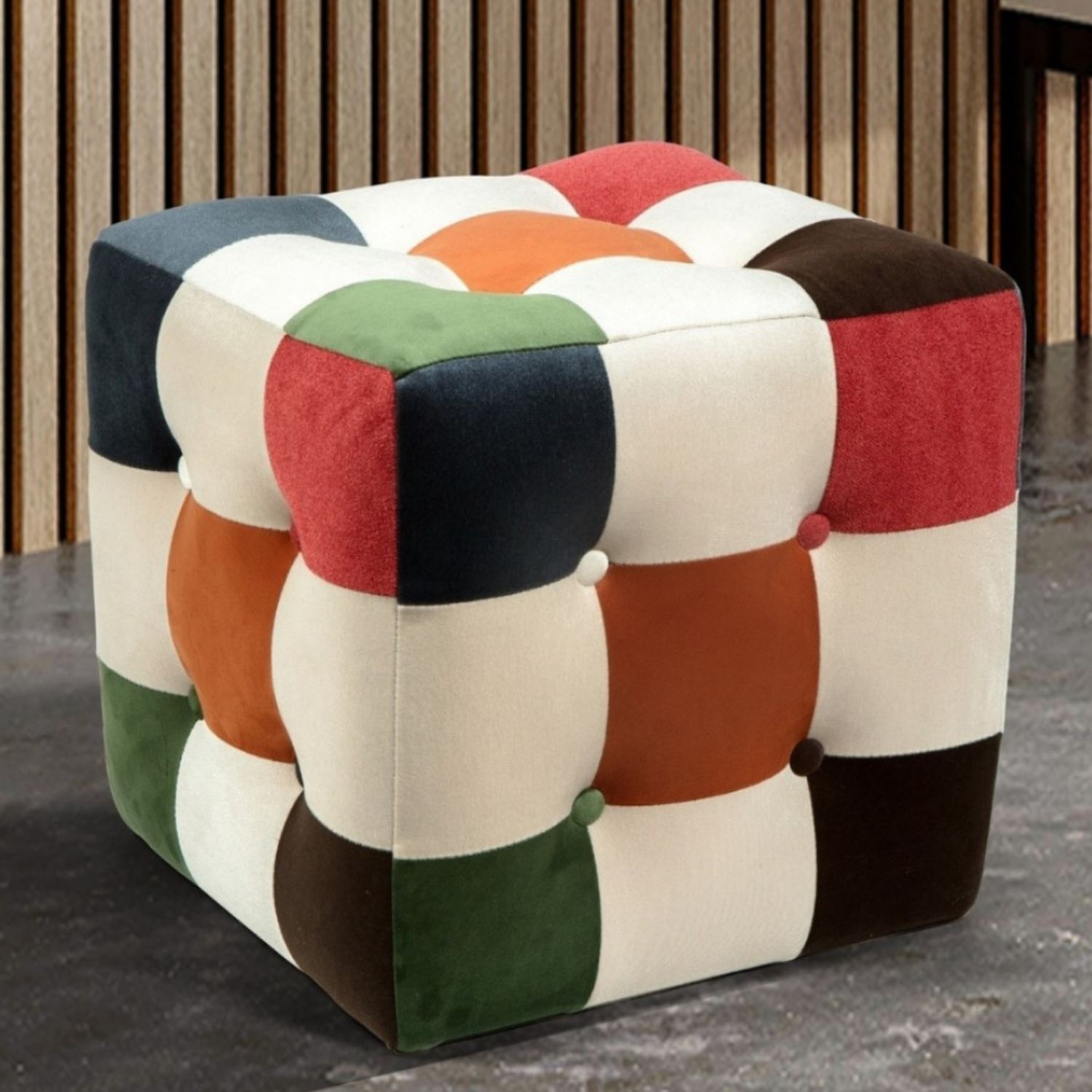 Pouf Patchwork Velluto Multicolore